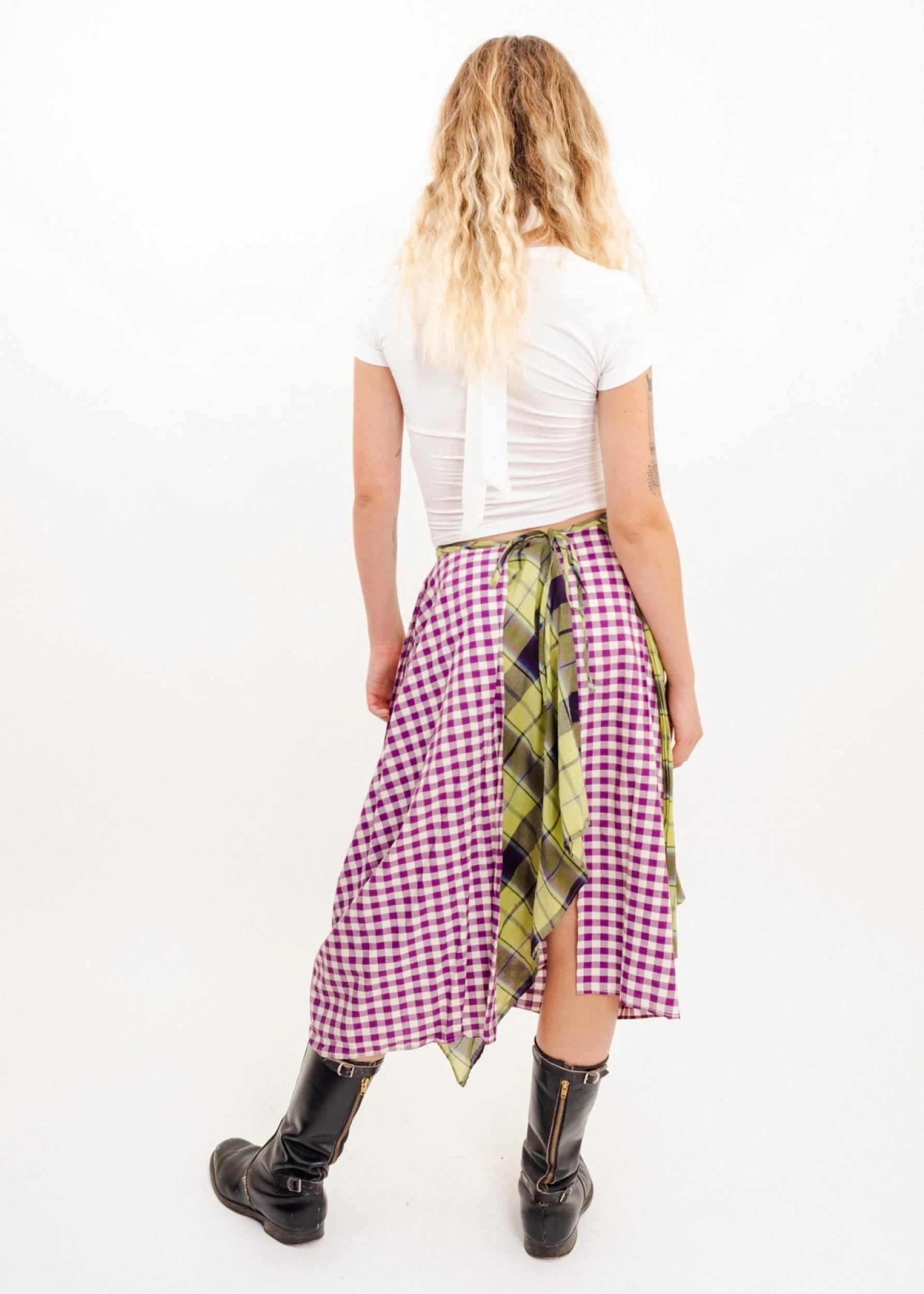 Vivienne Westwood Anglomania Draped clashing tartan/ gingham skirt