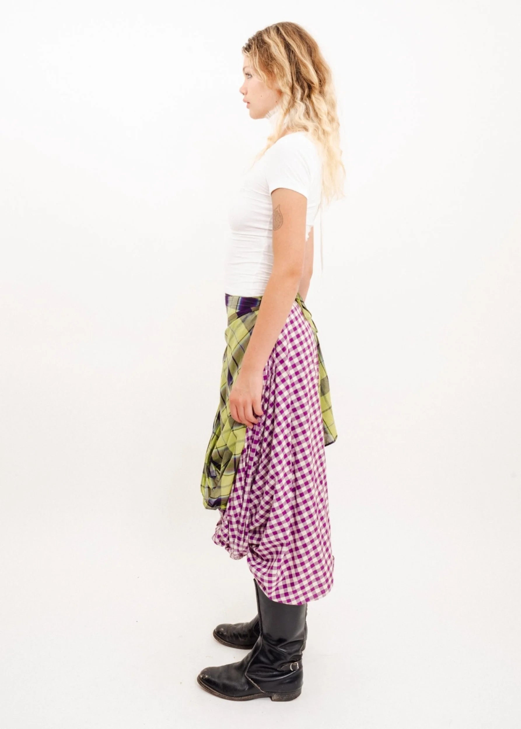 Vivienne Westwood Anglomania Draped clashing tartan/ gingham skirt