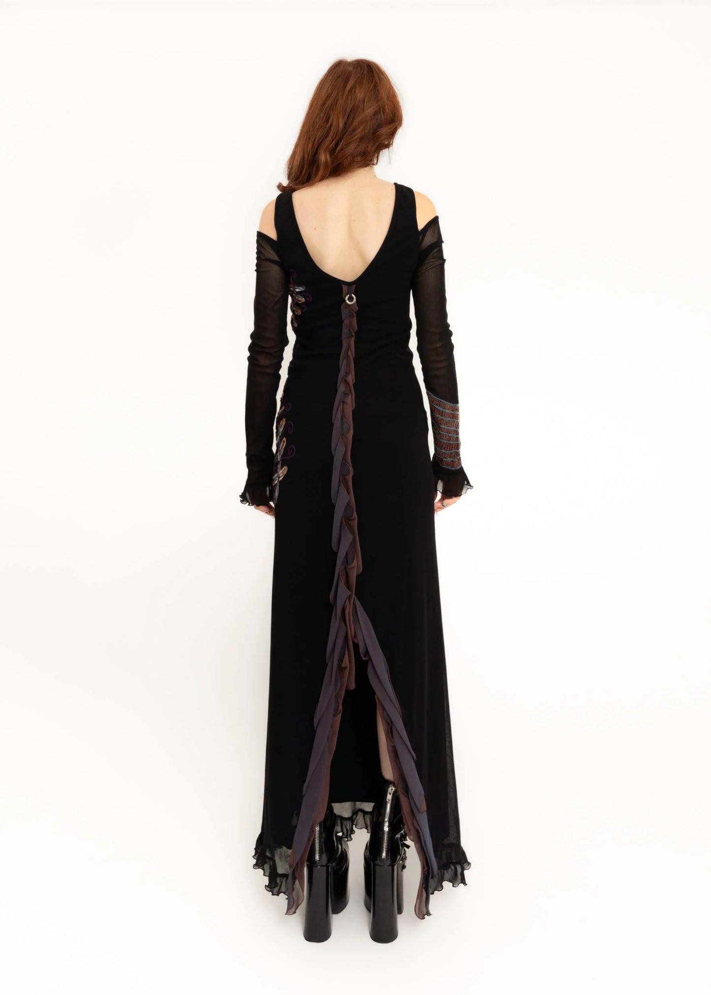 Save The Queen Embroidered mesh maxi dress