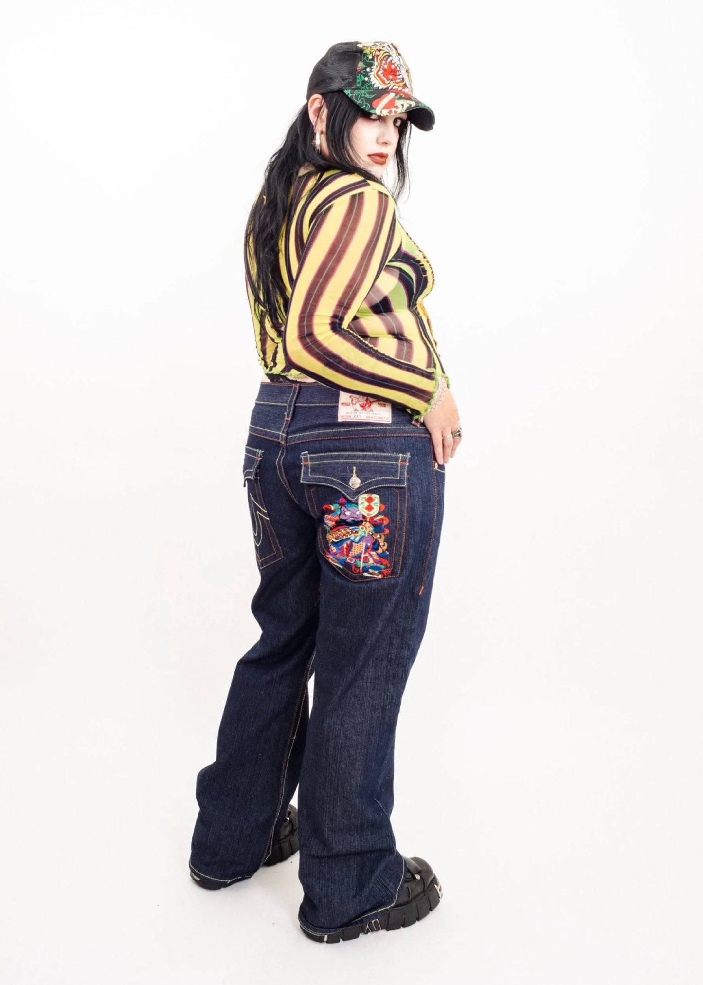 True Religion Embroidered wide leg jeans