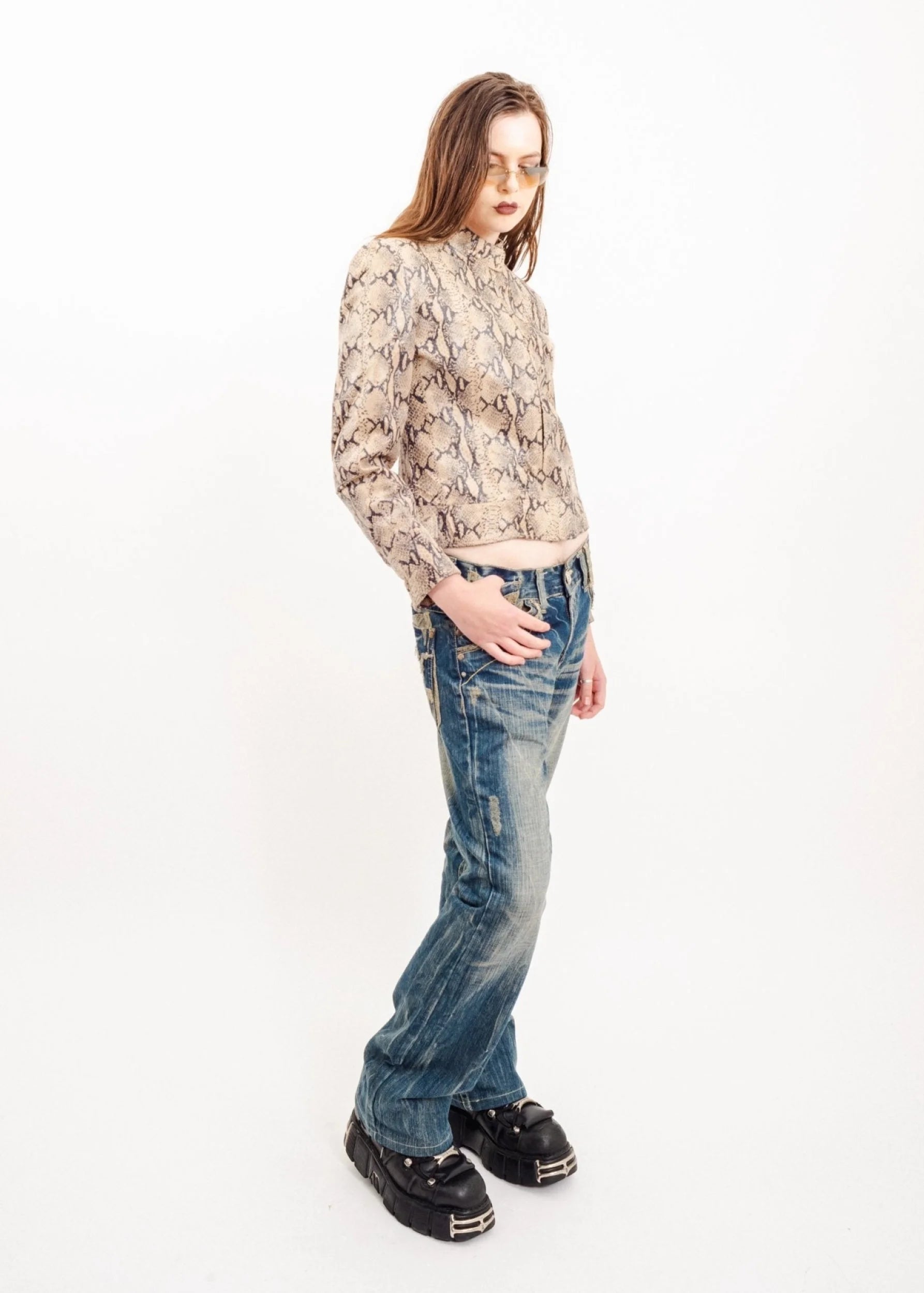 Red Pepper Engineered jeans with snakeskin accents