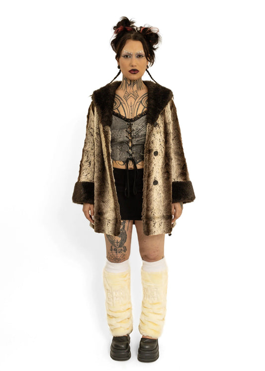 Furricoat by D.L Ellis of Auckland NZ Faux fur coat with contrast collar and cuffs
