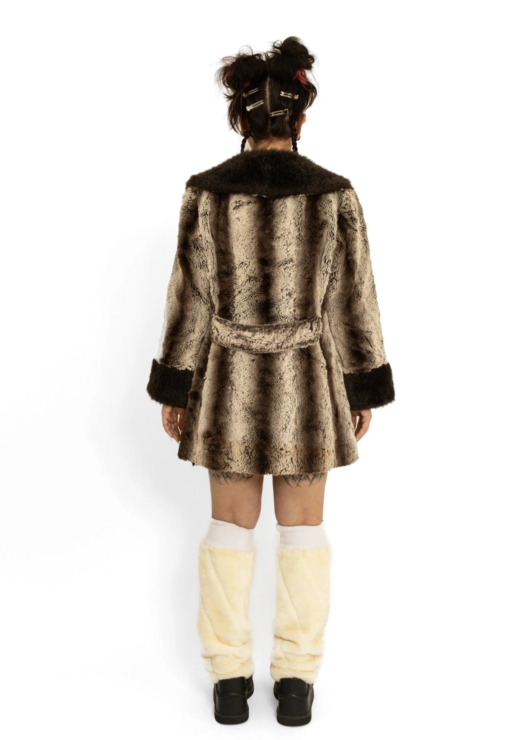 Furricoat by D.L Ellis of Auckland NZ Faux fur coat with contrast collar and cuffs