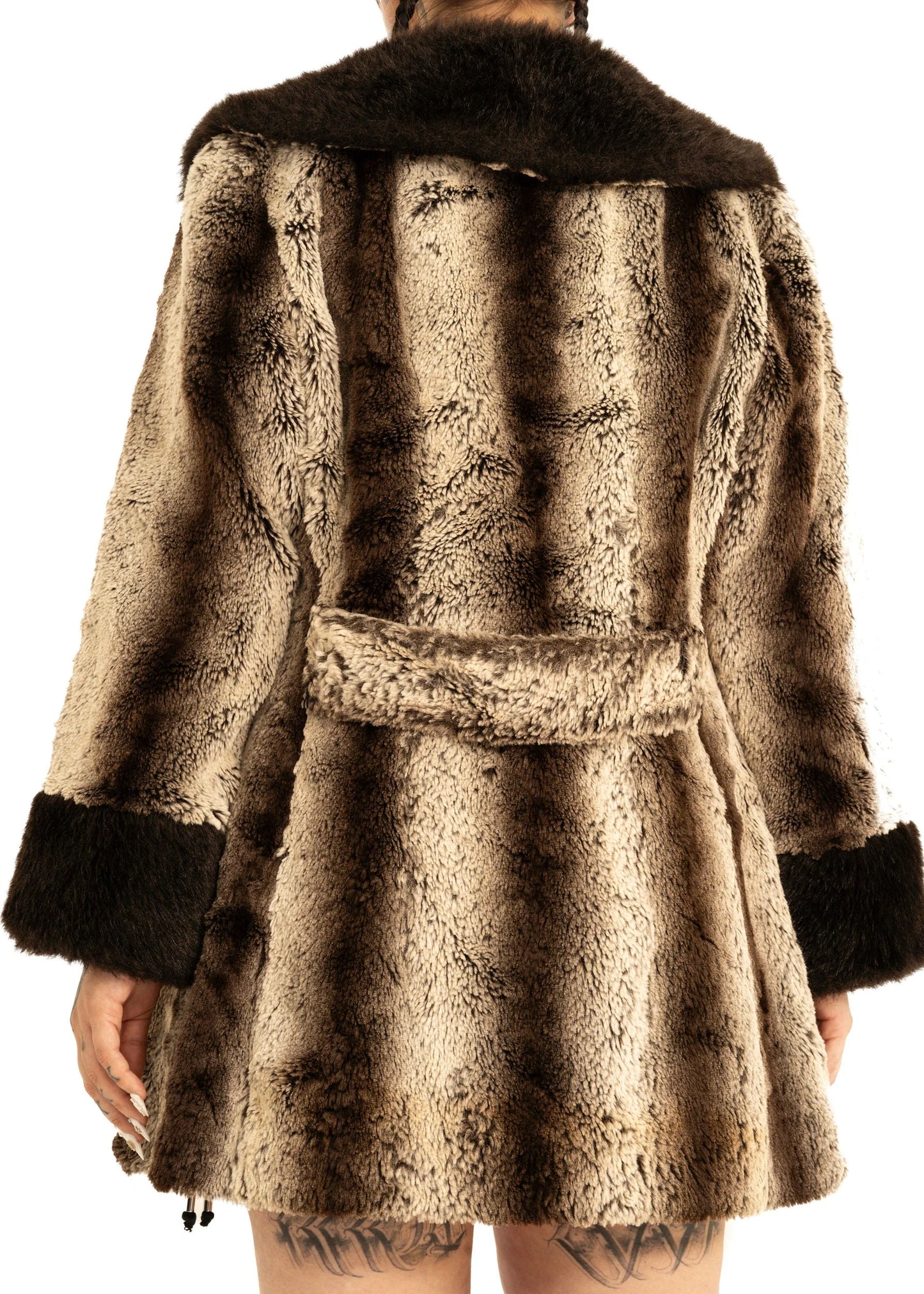 Furricoat by D.L Ellis of Auckland NZ Faux fur coat with contrast collar and cuffs