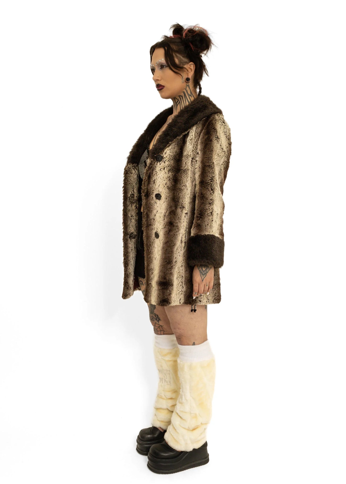 Furricoat by D.L Ellis of Auckland NZ Faux fur coat with contrast collar and cuffs