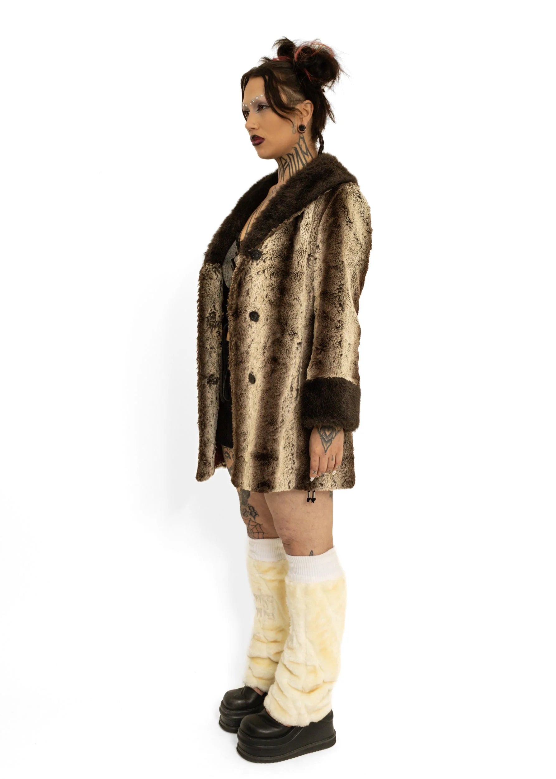 Furricoat by D.L Ellis of Auckland NZ Faux fur coat with contrast collar and cuffs