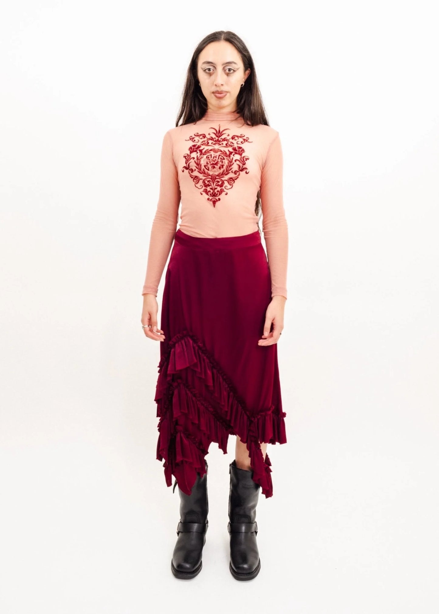 Depth of Scye Fray Skirt- Merlot