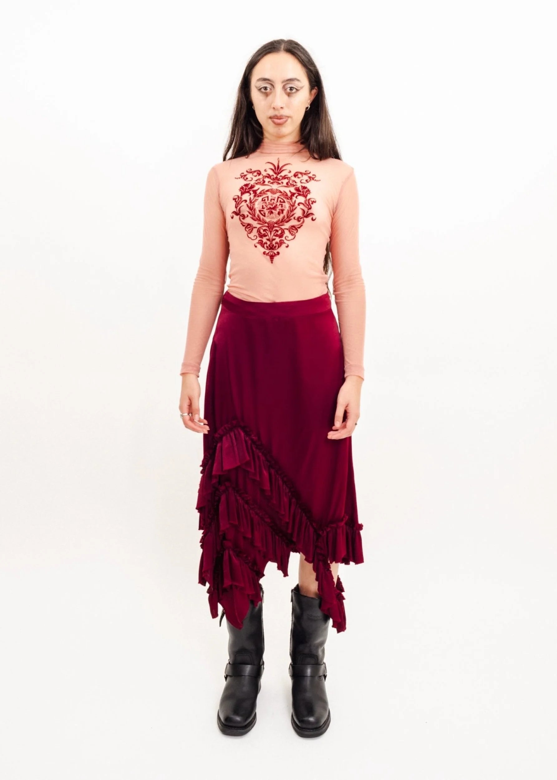 Depth of Scye Fray Skirt- Merlot