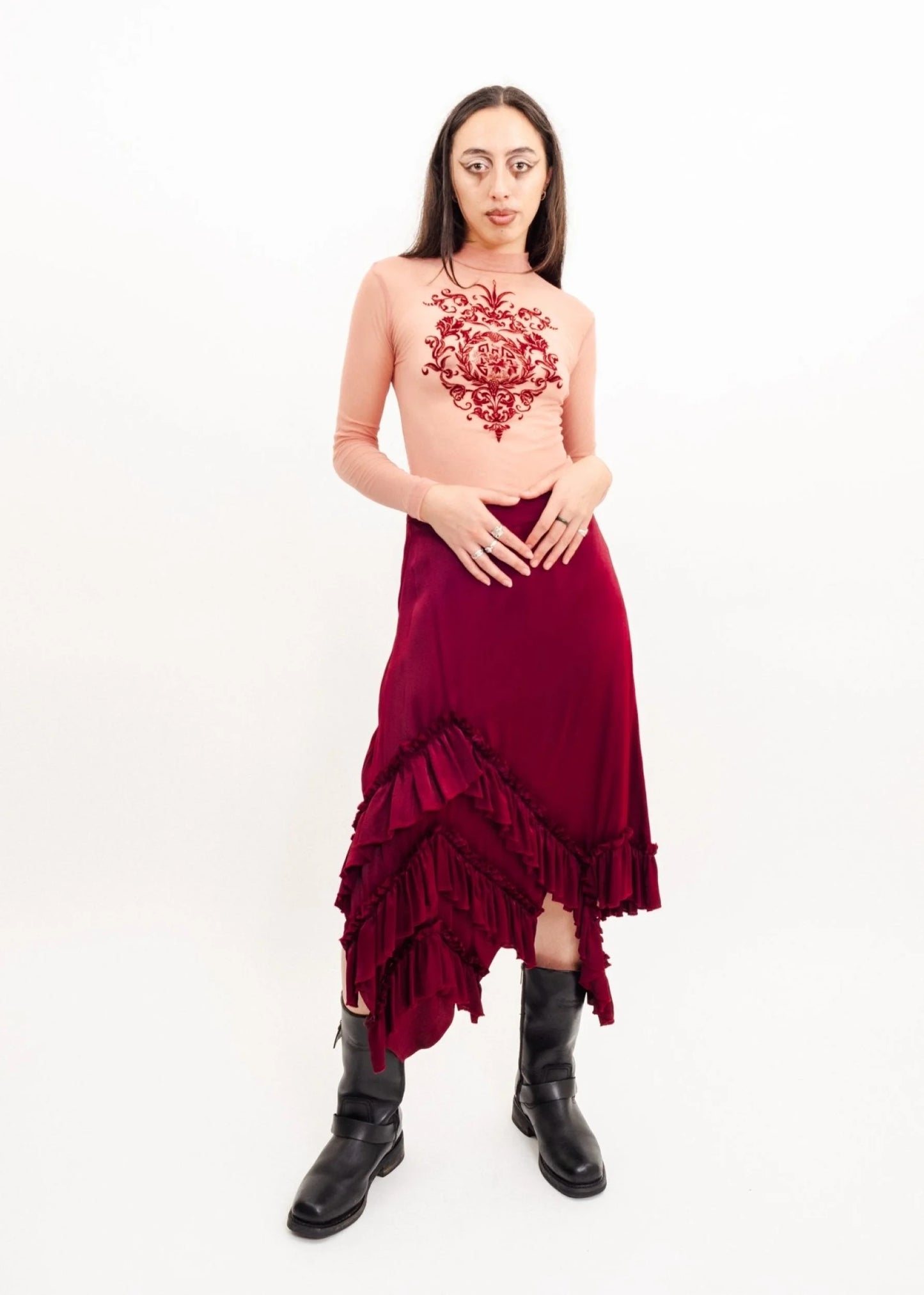 Depth of Scye Fray Skirt- Merlot