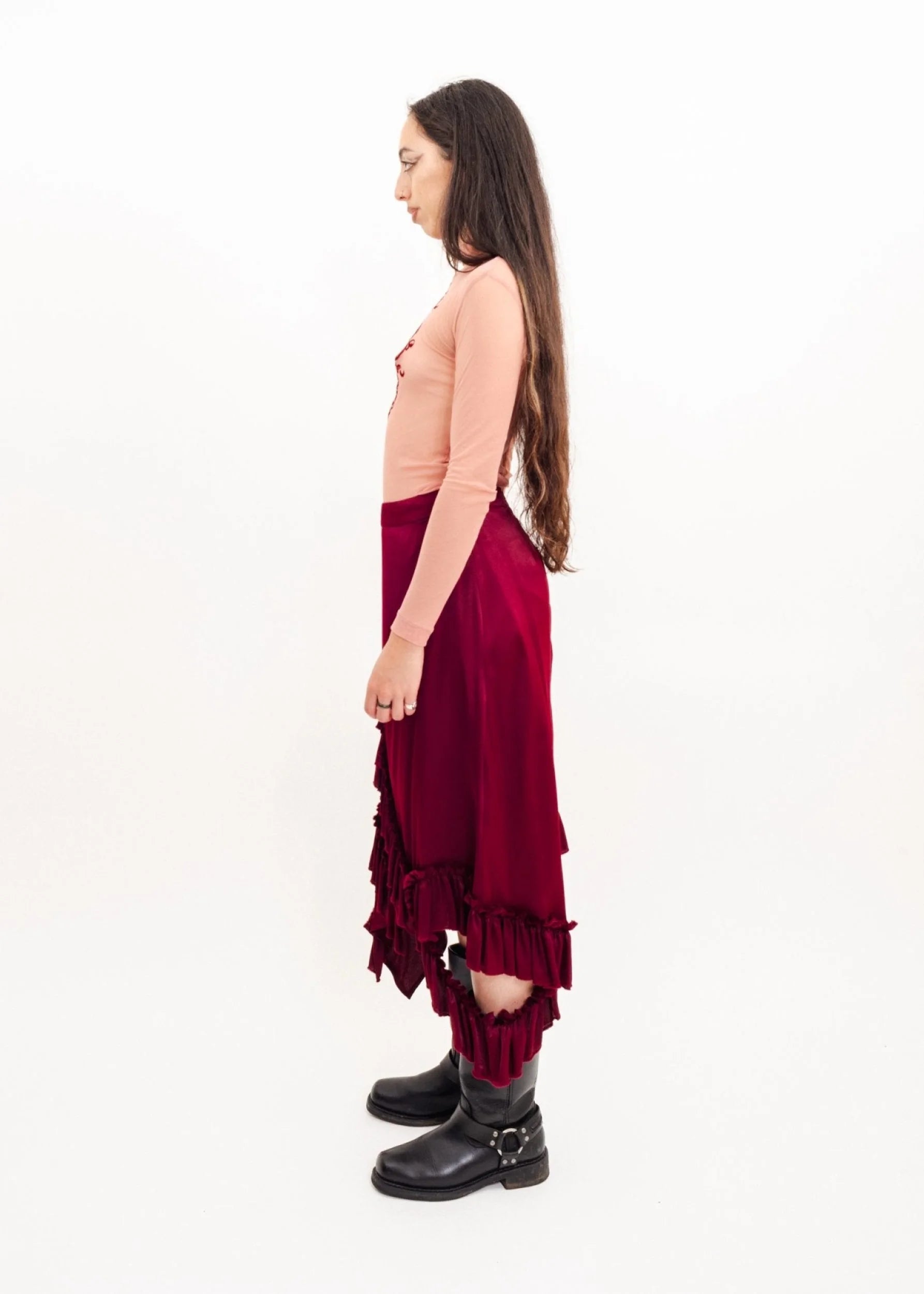 Depth of Scye Fray Skirt- Merlot