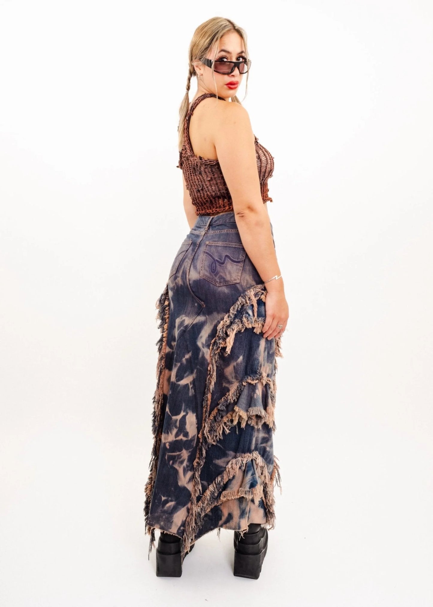 Banshee Freya flared denim maxi skirt