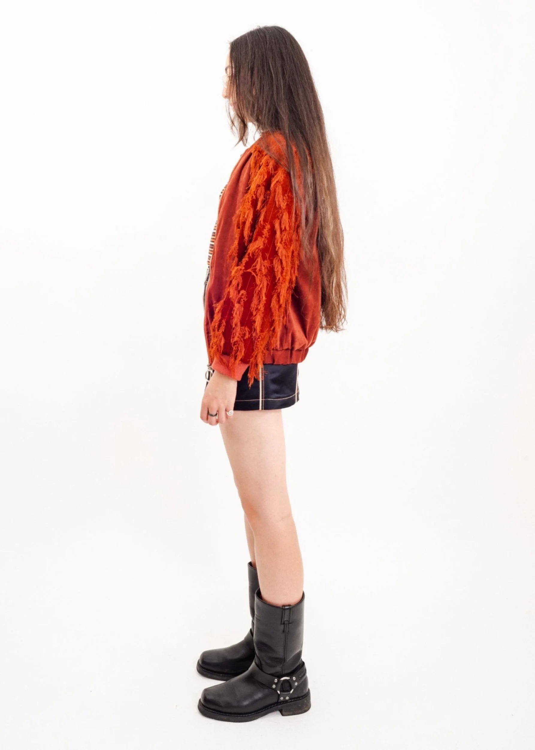 Elke & Yiva Fringed velvet bomber jacket