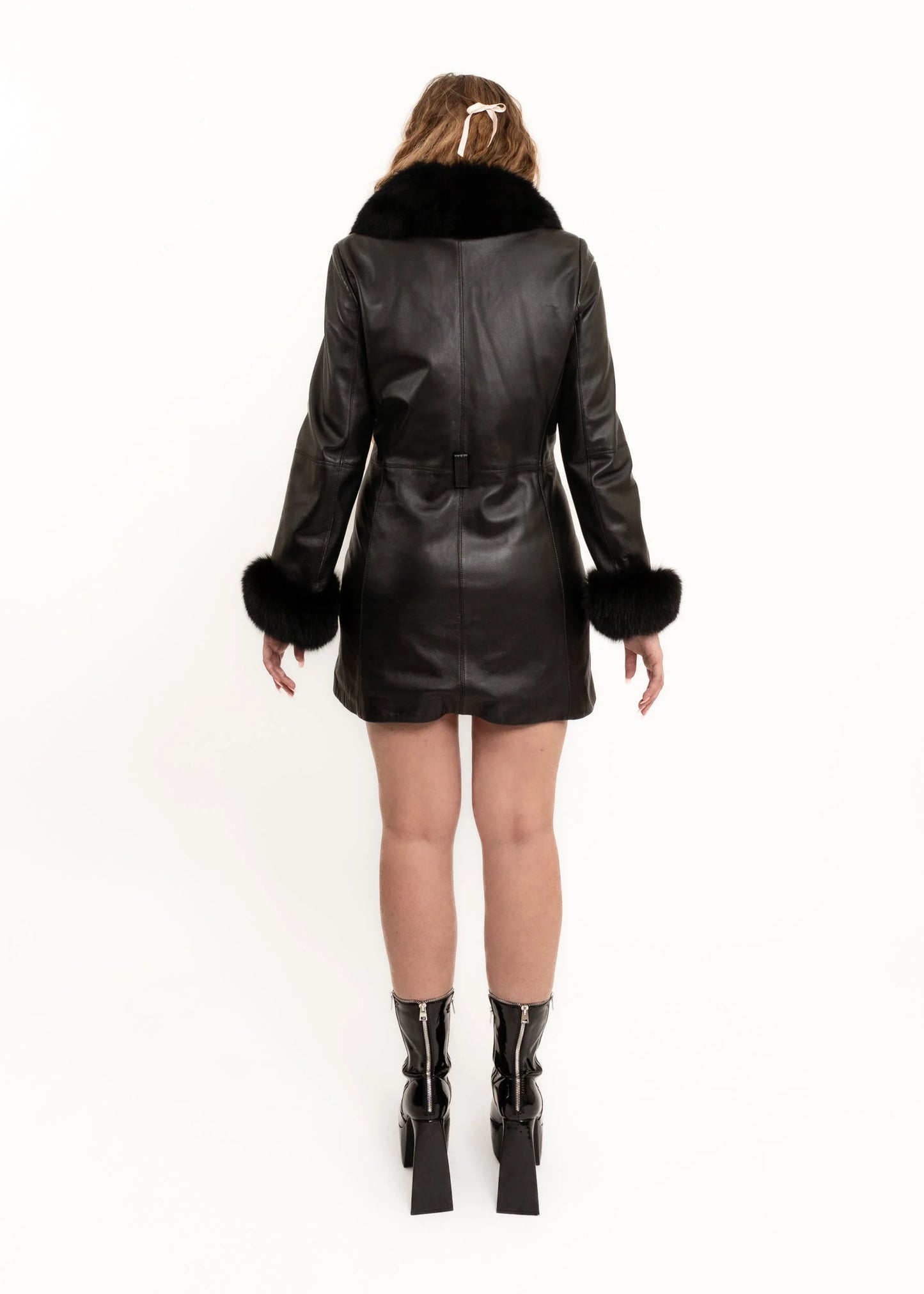 Balmain Paris Fur trimmed leather coat