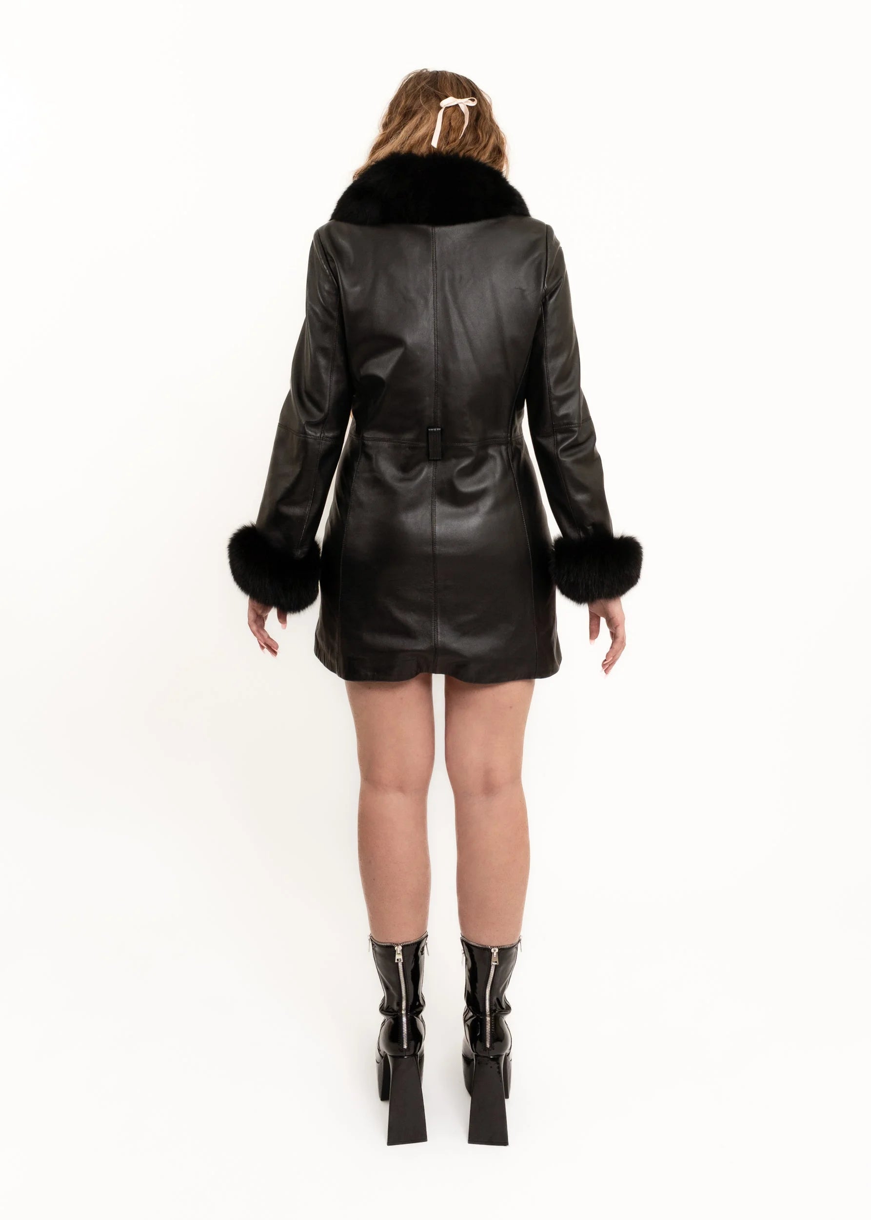 Balmain Paris Fur trimmed leather coat
