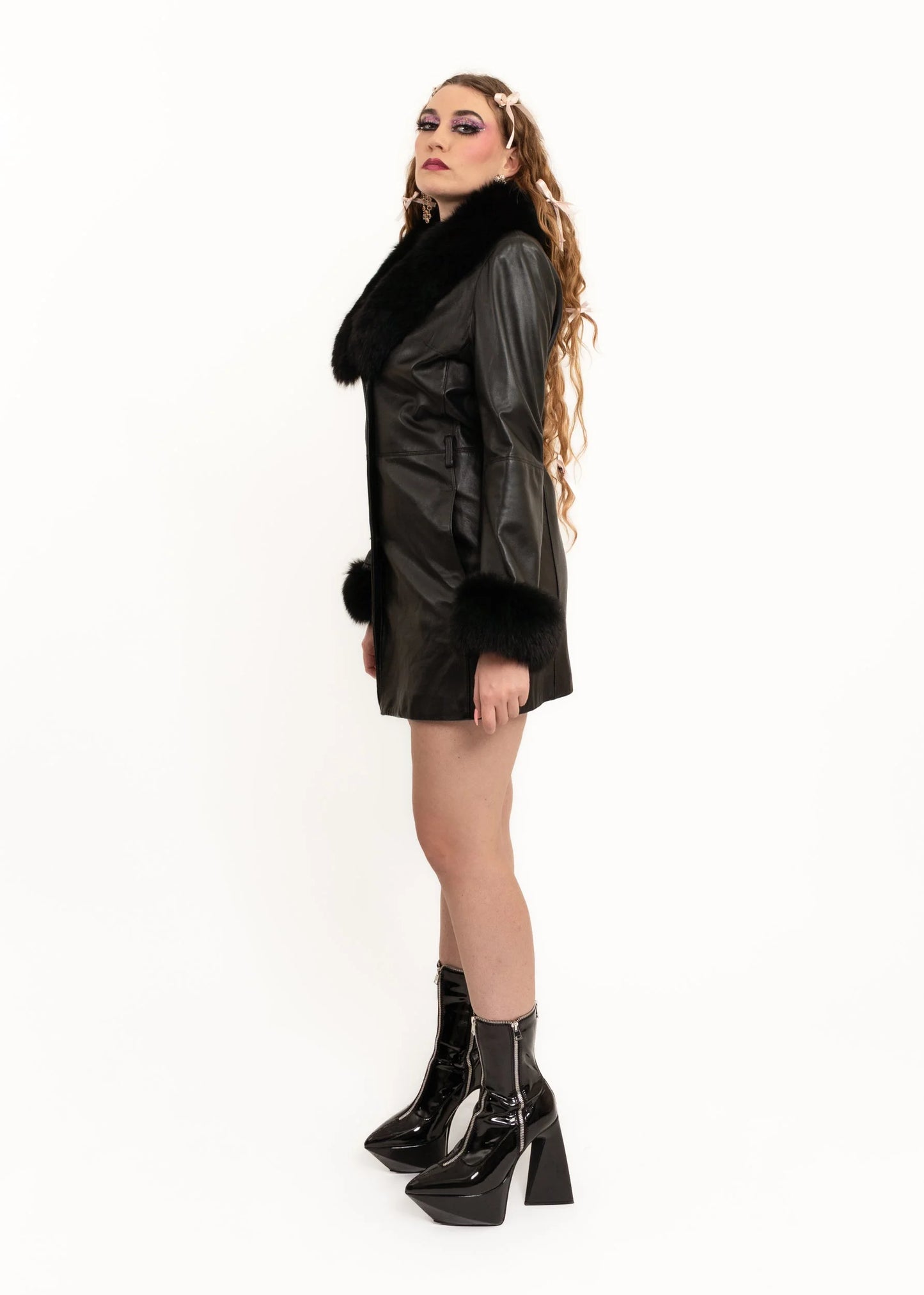 Balmain Paris Fur trimmed leather coat