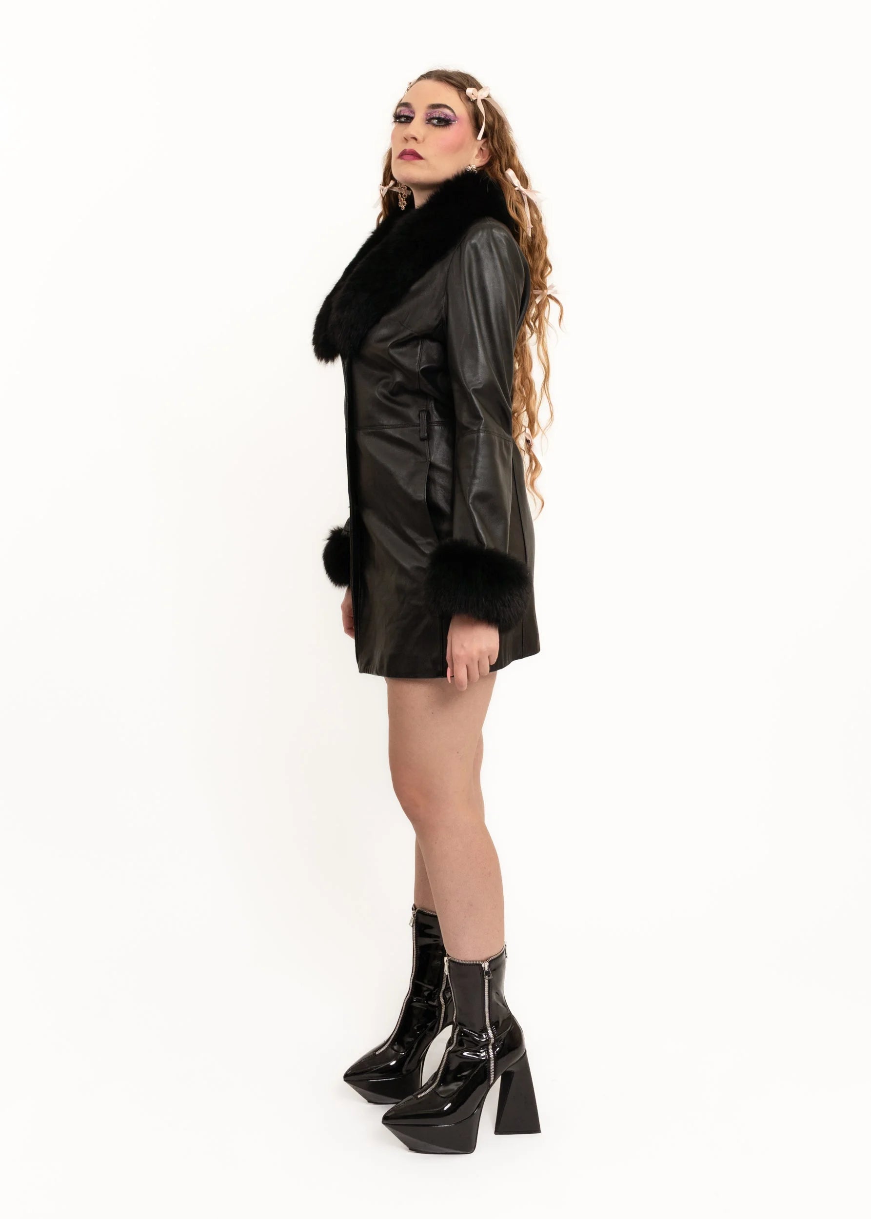 Balmain Paris Fur trimmed leather coat