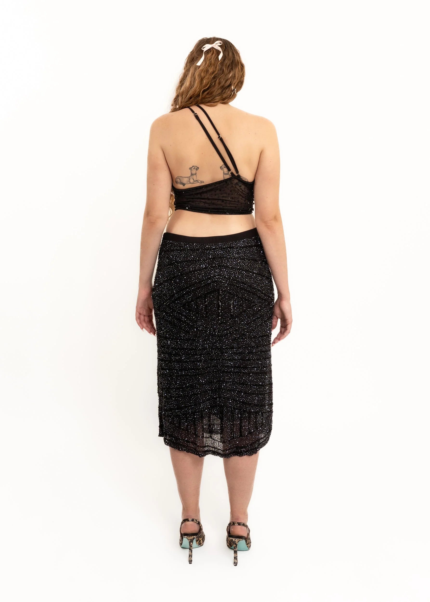 Una-Una Glass beaded midi skirt