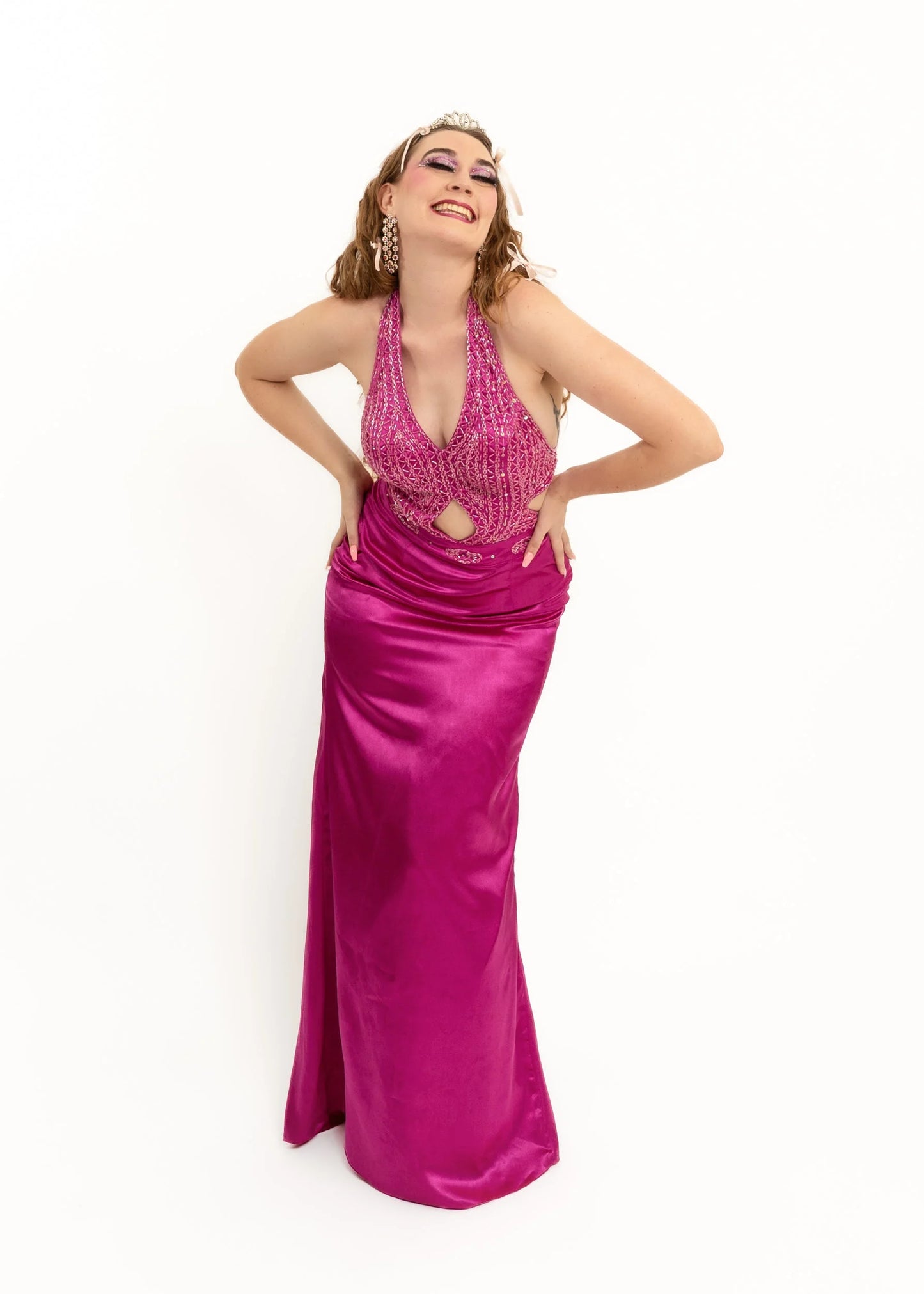 Bizarre Bazaar Glass beaded satin cut out gown