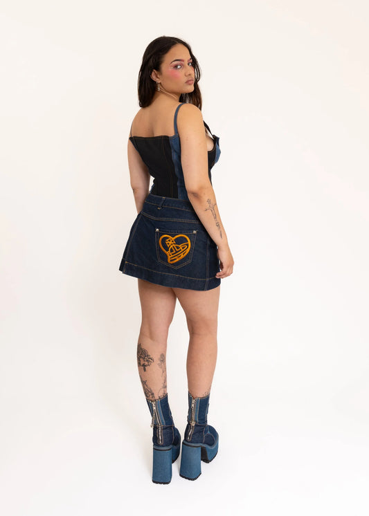 Vivienne Westwood Red Label Heart Orb Embroidered Denim Mini Skirt