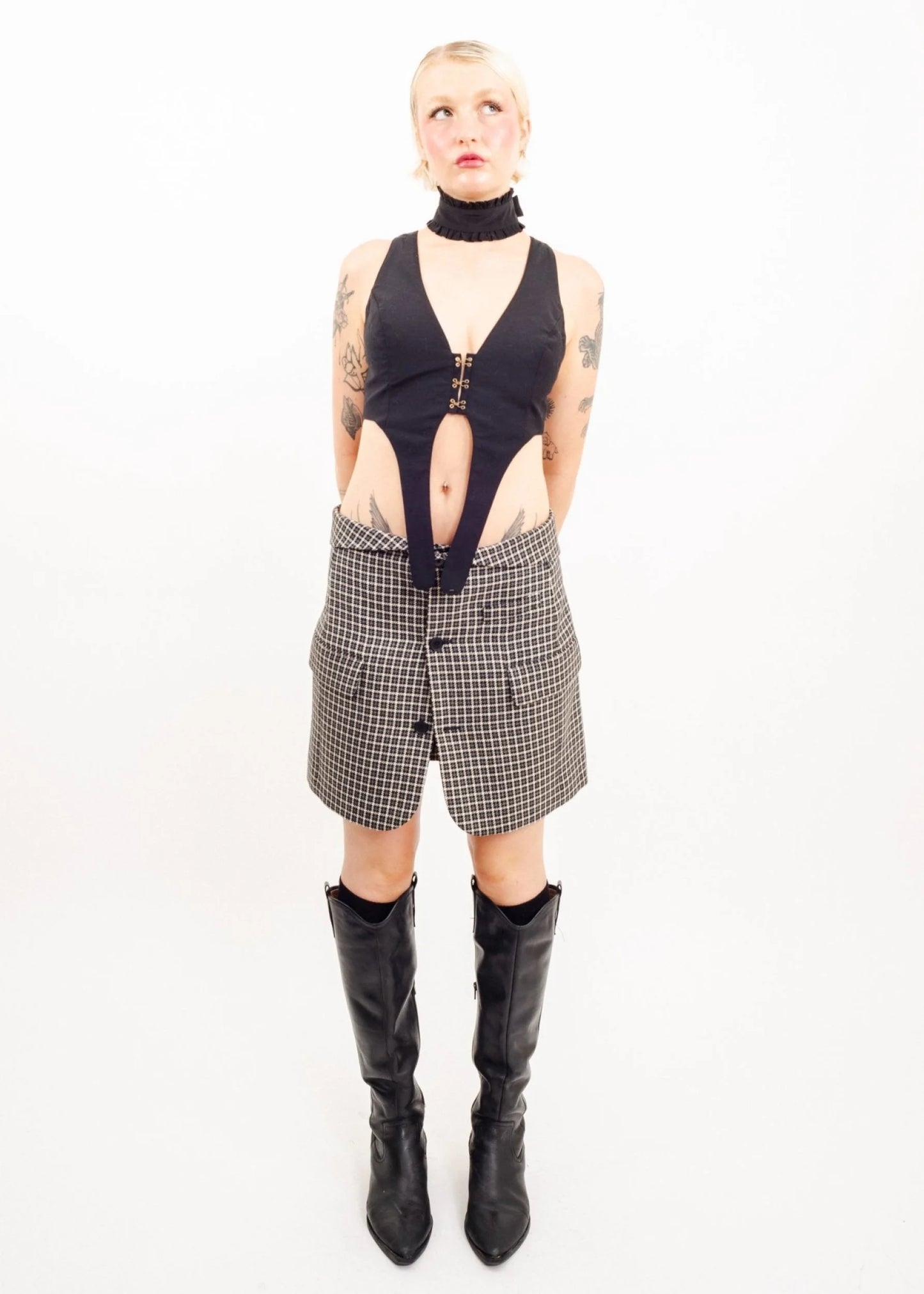 Helmut Lang Houndstooth “collared” skirt