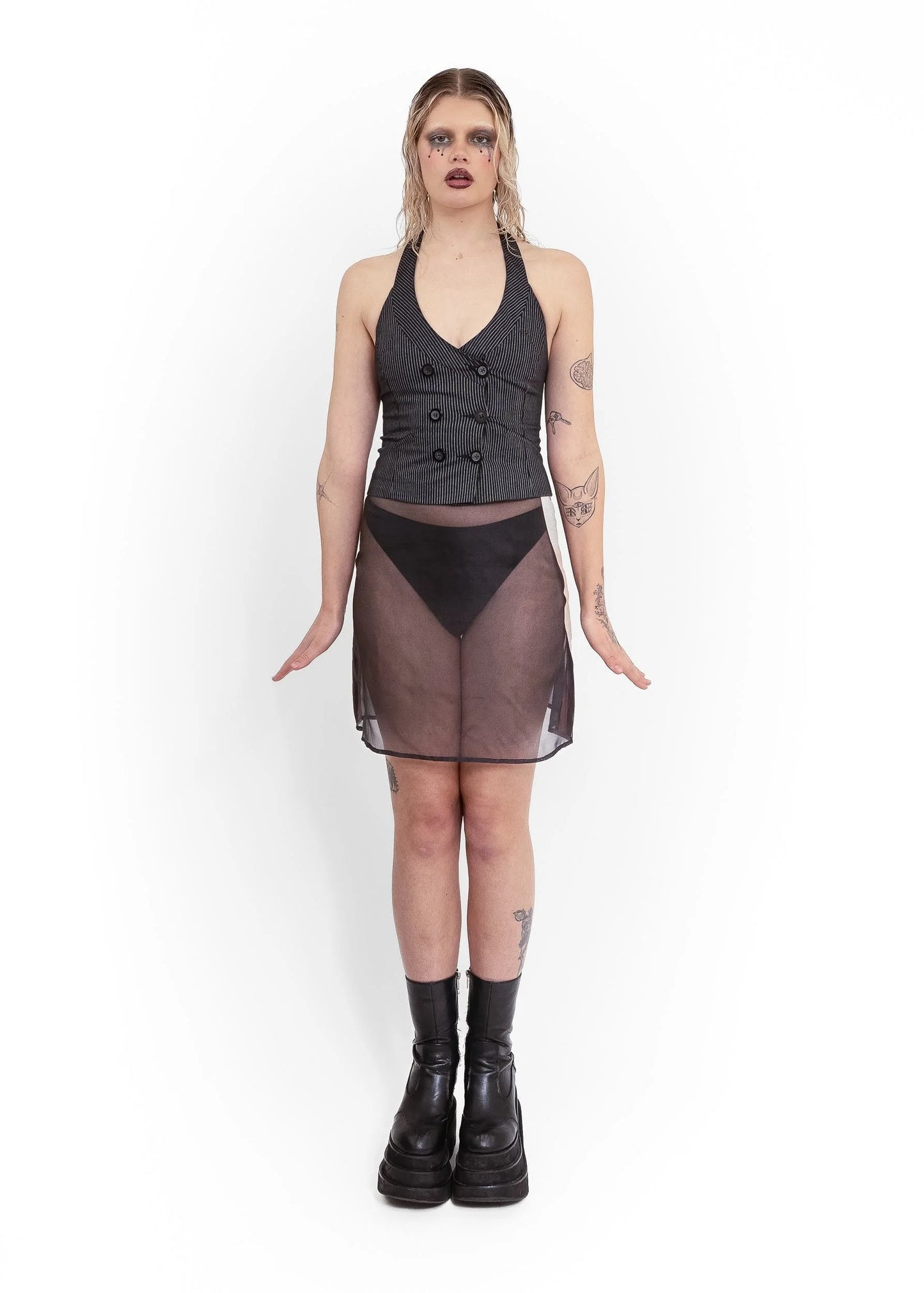 Elsie Gore Imogen silk organza ruffle heart skirt- black/ beige