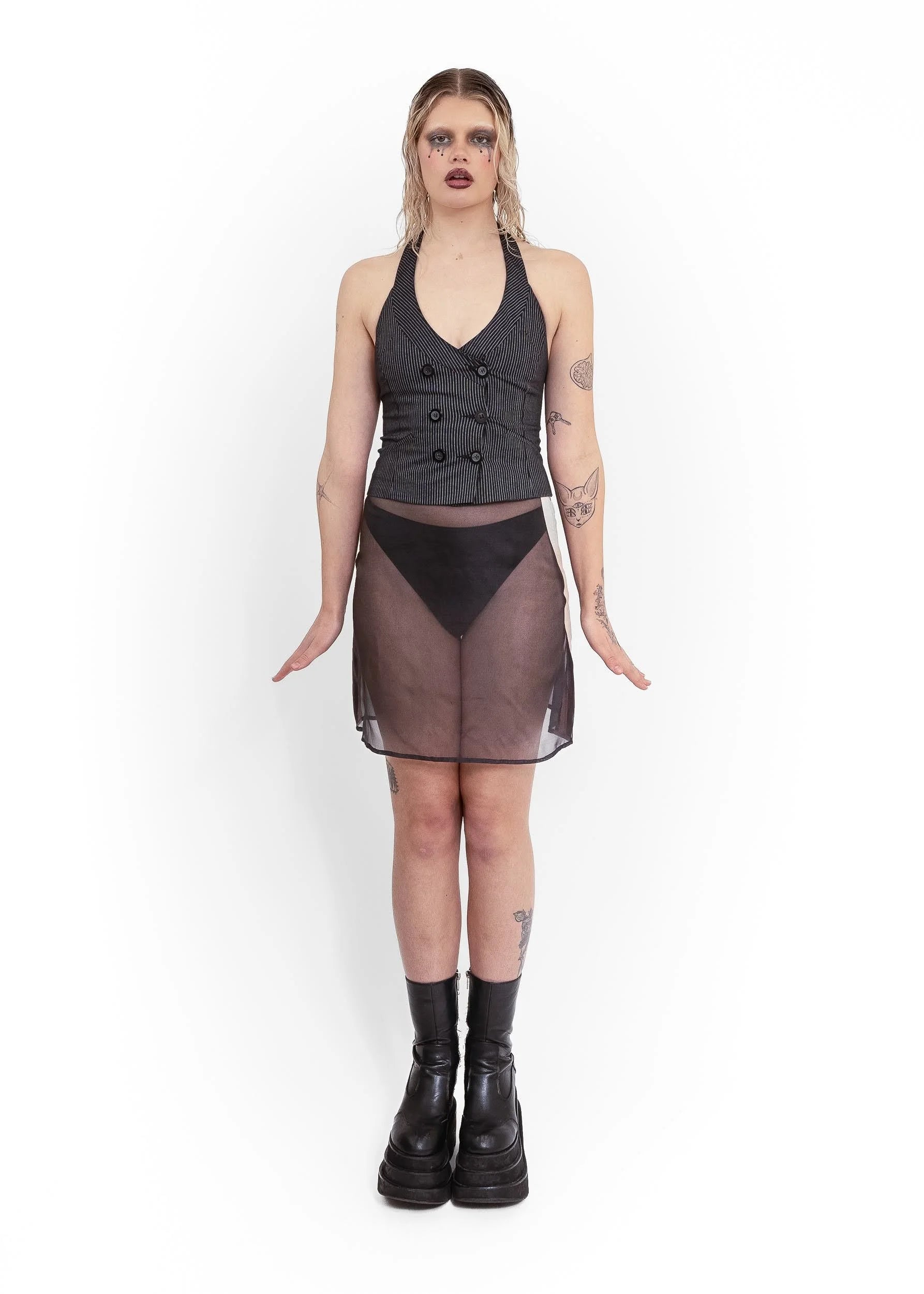Elsie Gore Imogen silk organza ruffle heart skirt- black/ beige
