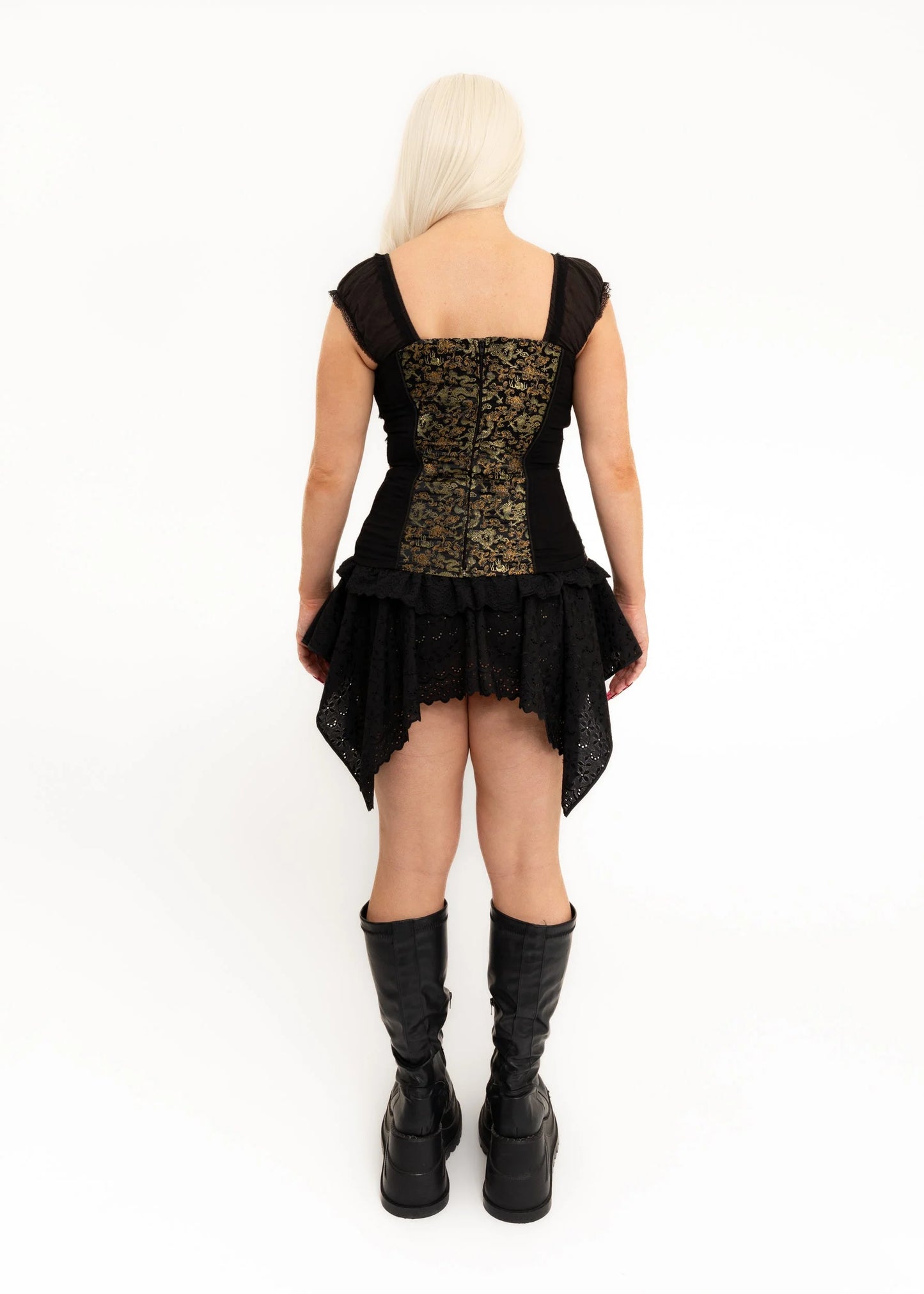 Tripp NYC Lace up brocade milkmaid-style corset top
