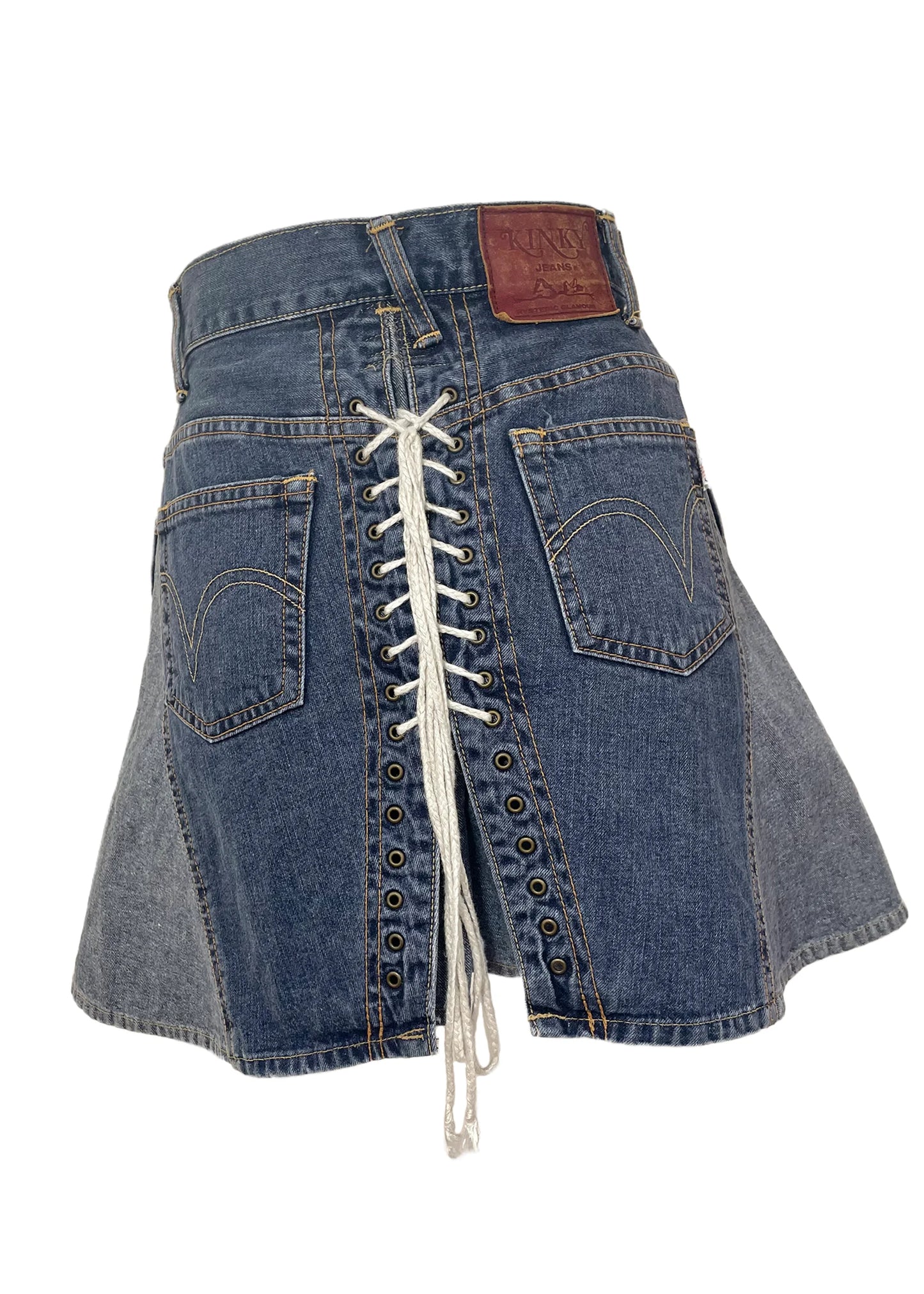90s vintage lace up denim mini skirt