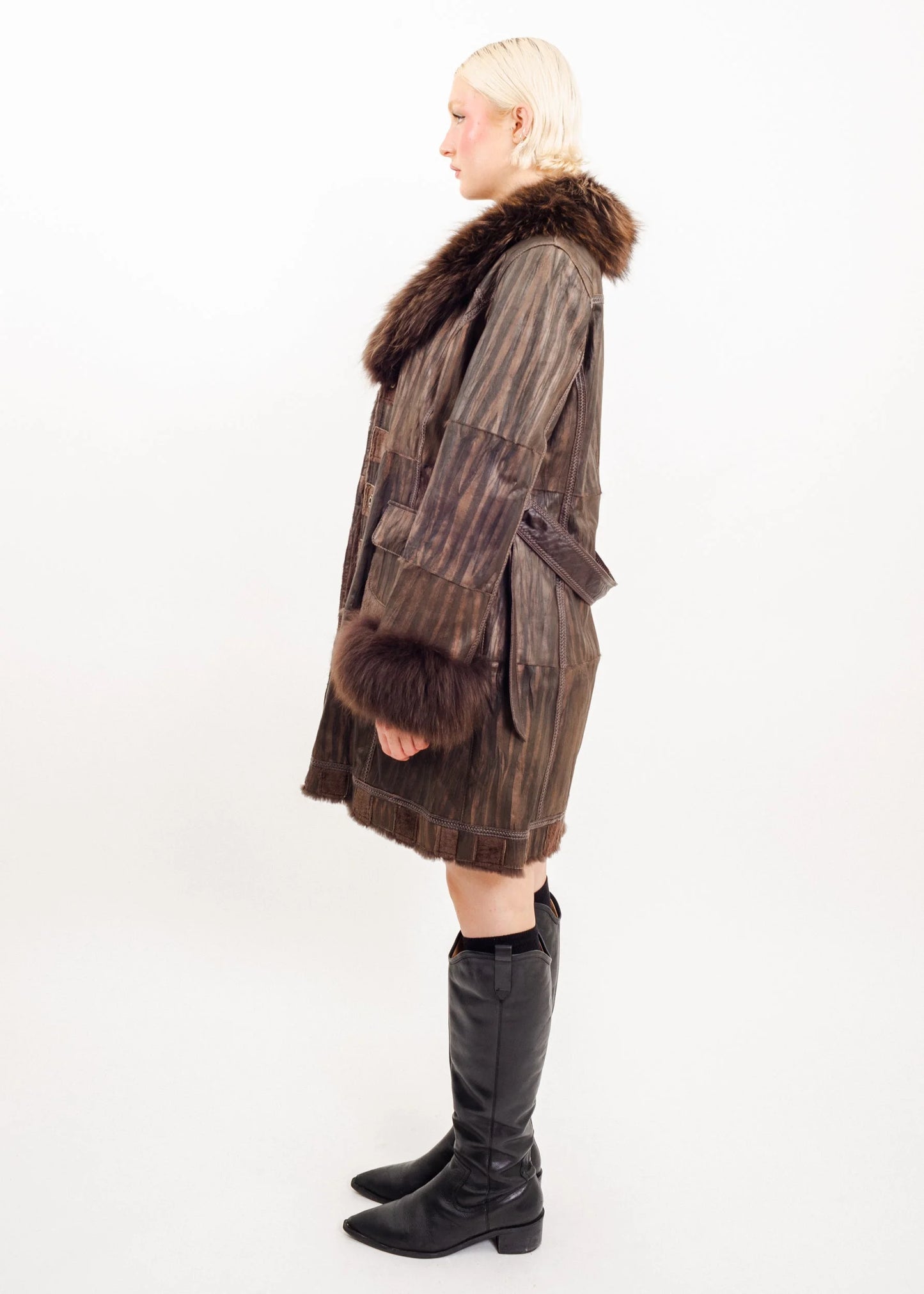 Kansai Impact Leather coat with fox fur cuffs and collar trims