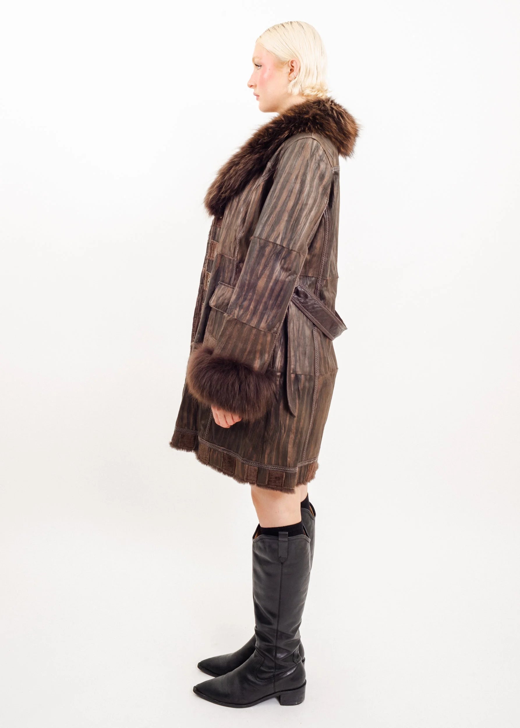 Kansai Impact Leather coat with fox fur cuffs and collar trims