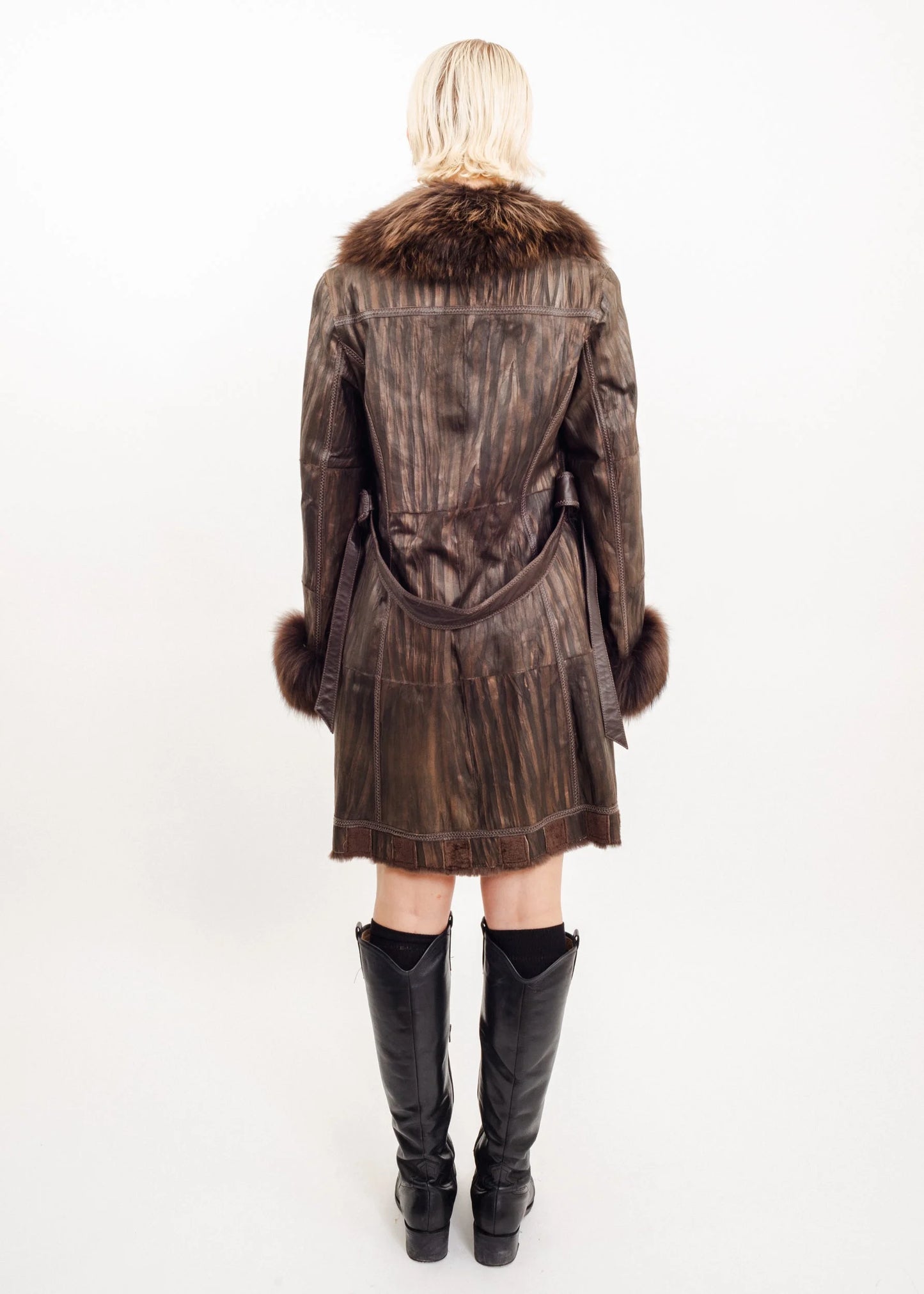 Kansai Impact Leather coat with fox fur cuffs and collar trims