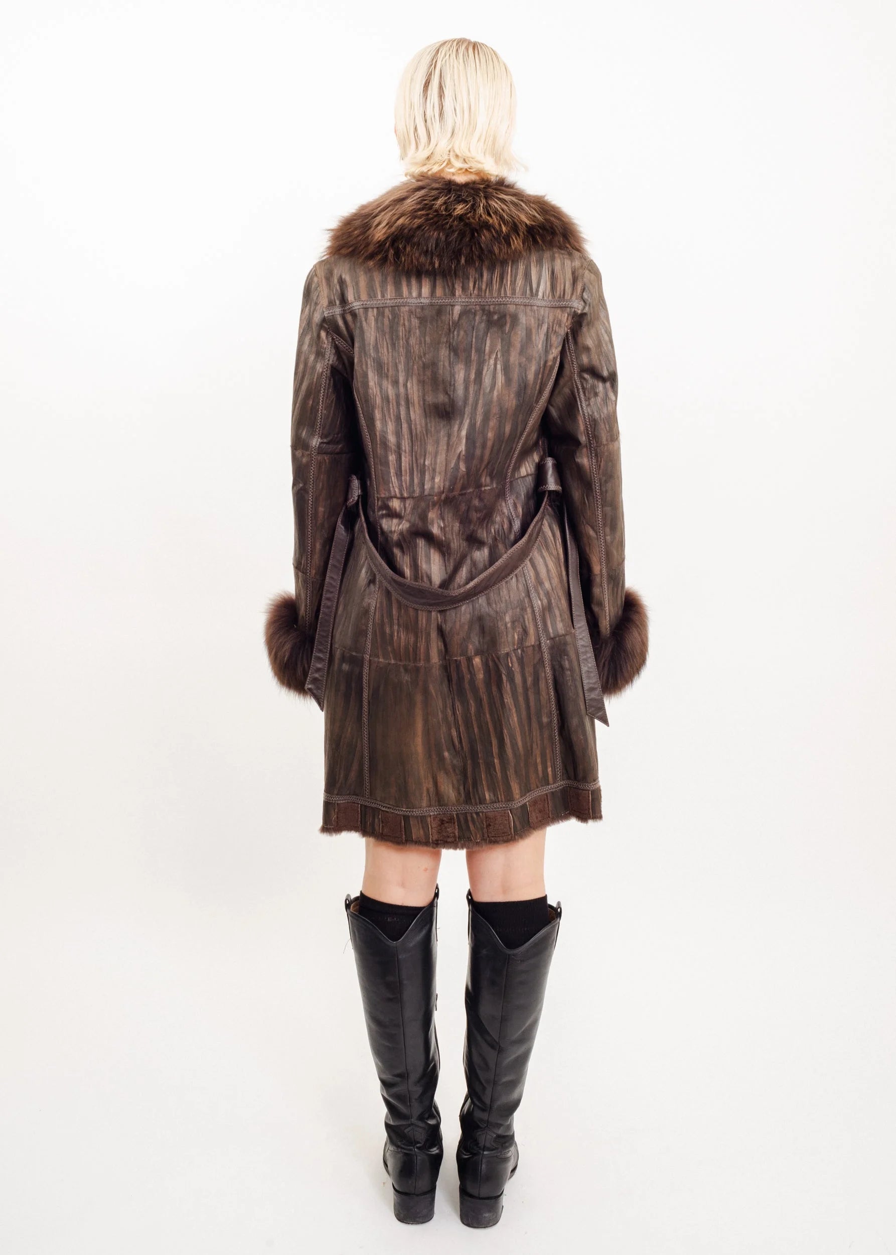 Kansai Impact Leather coat with fox fur cuffs and collar trims