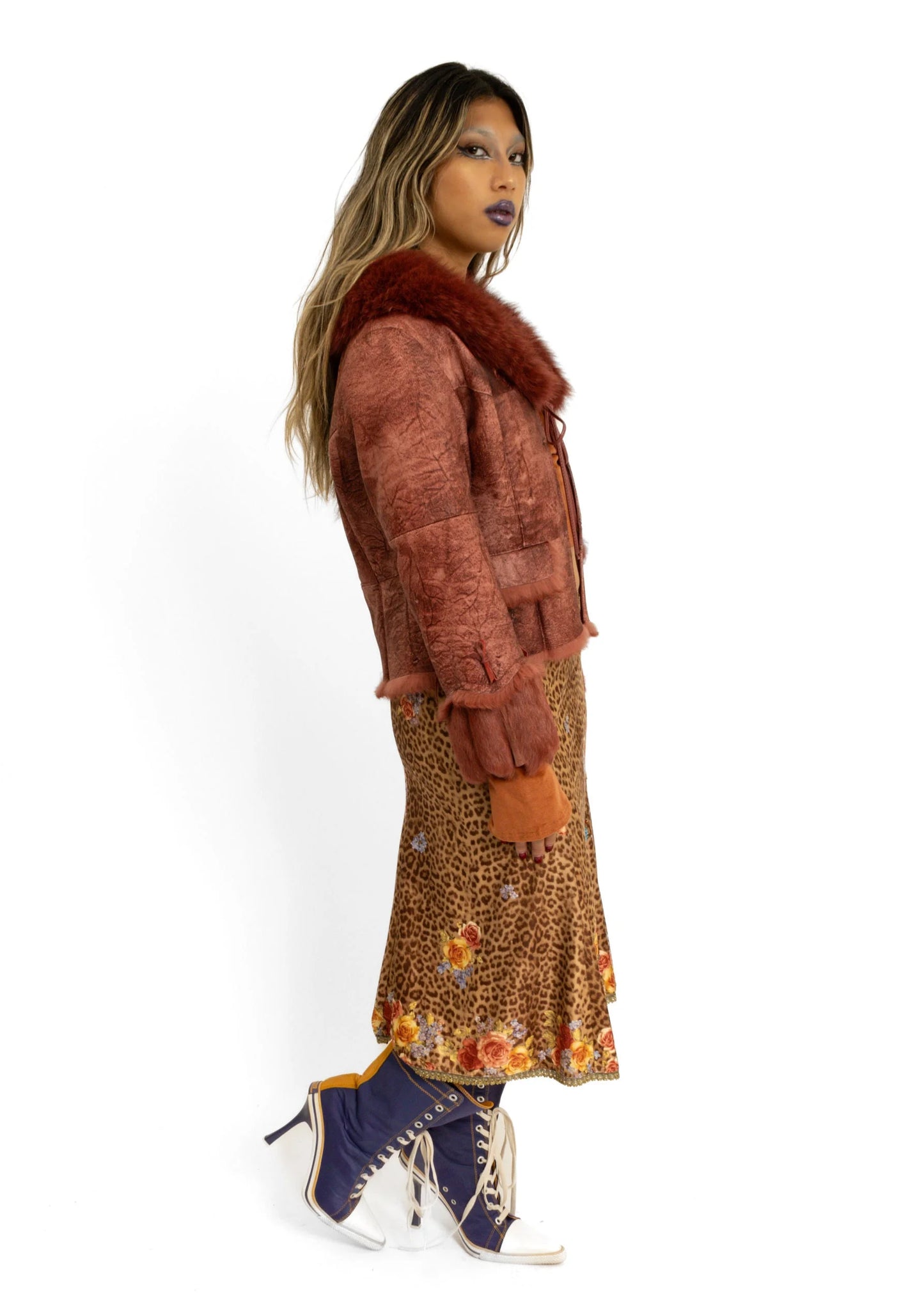 Bizarre Bazaar Leather jacket with fur cuffs collar and lining