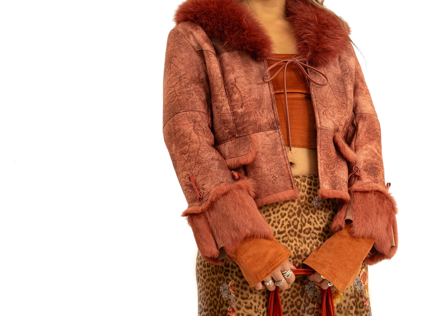 Bizarre Bazaar Leather jacket with fur cuffs collar and lining