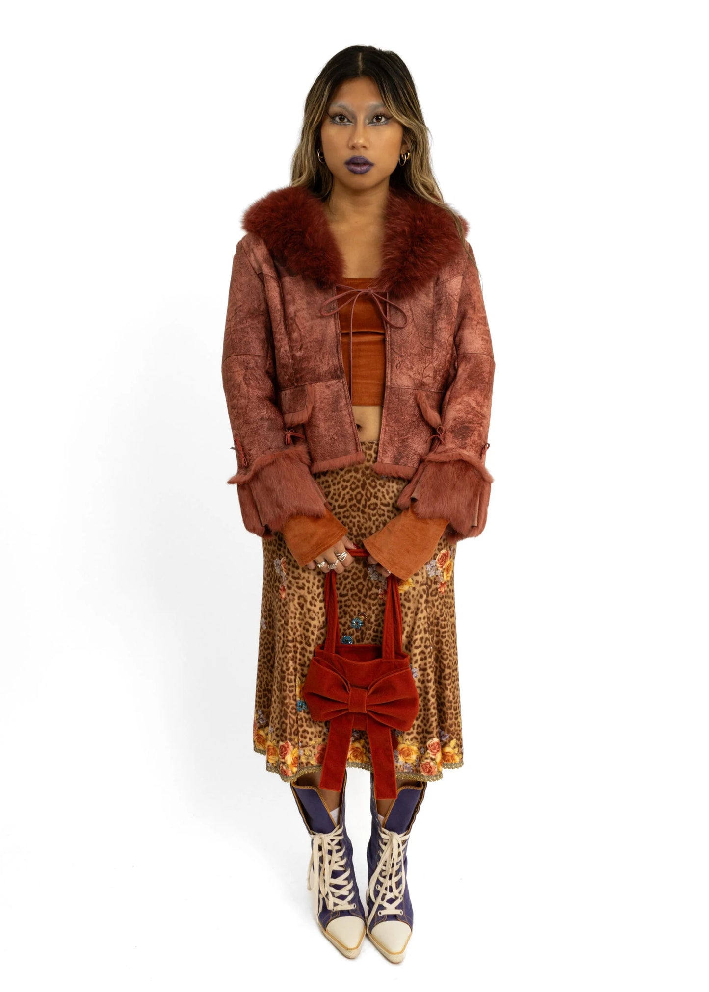 Bizarre Bazaar Leather jacket with fur cuffs collar and lining