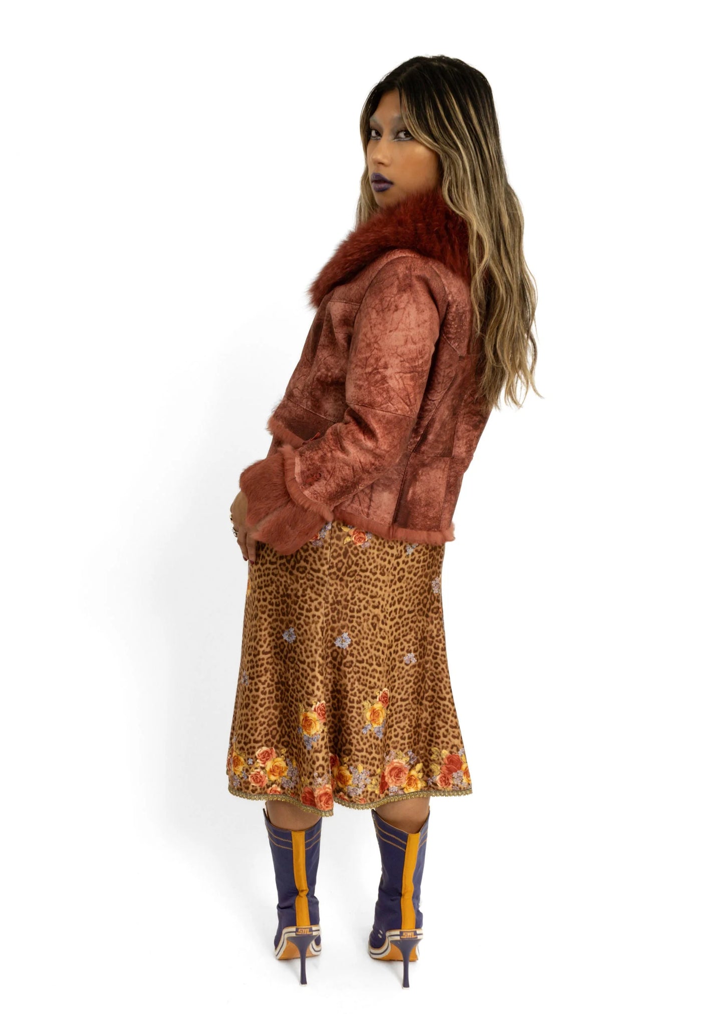 Bizarre Bazaar Leather jacket with fur cuffs collar and lining