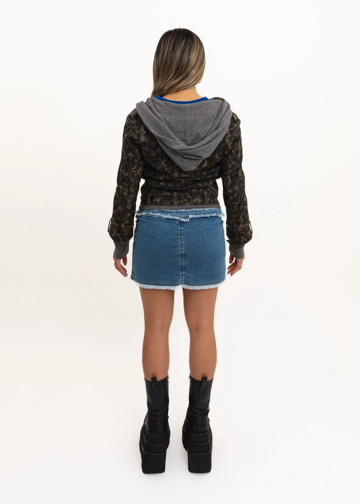 Hysterics Leopard print denim jacket with false hoodie layer