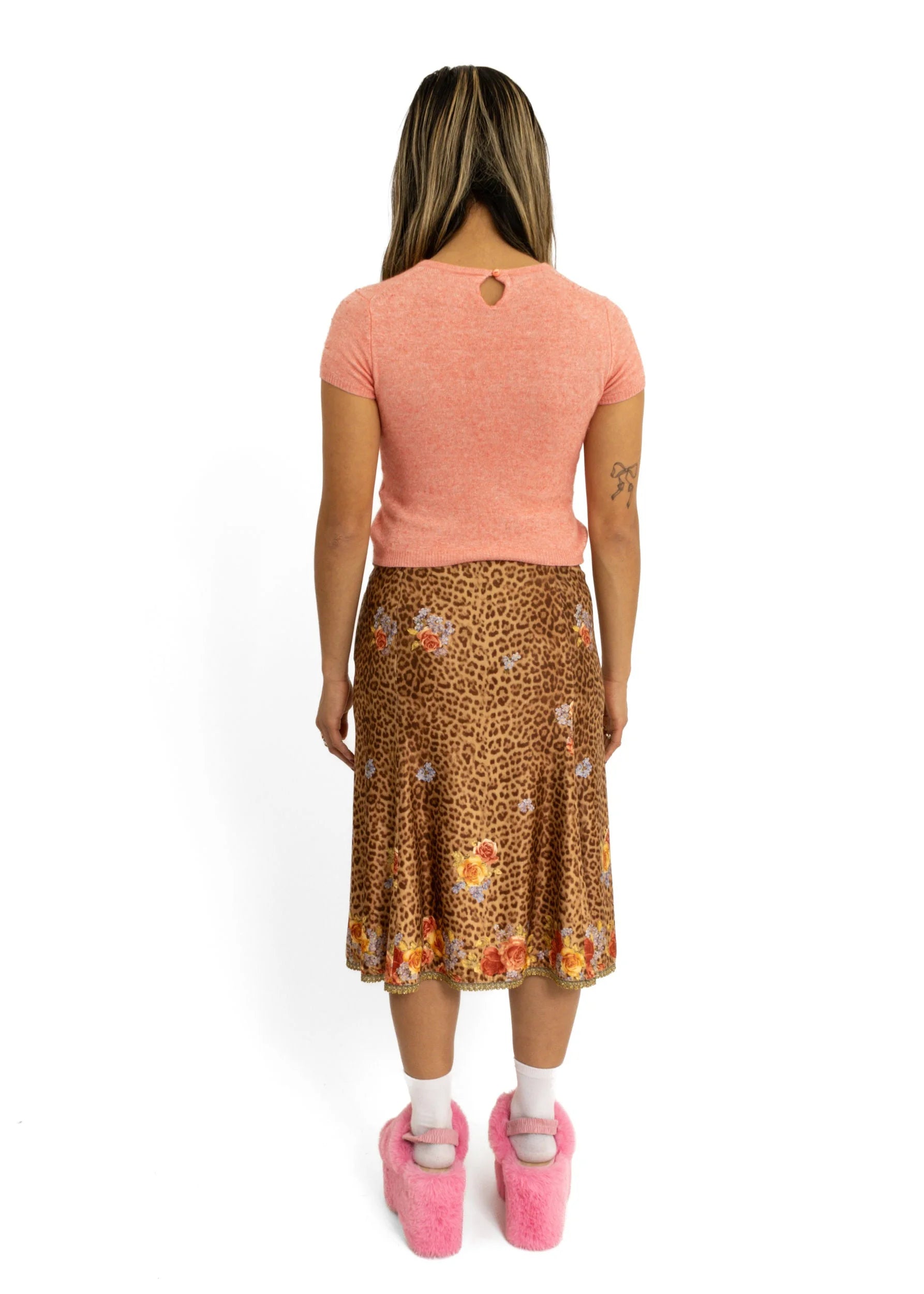 J & Nina Leopard print/ floral velvet skirt with beading detail