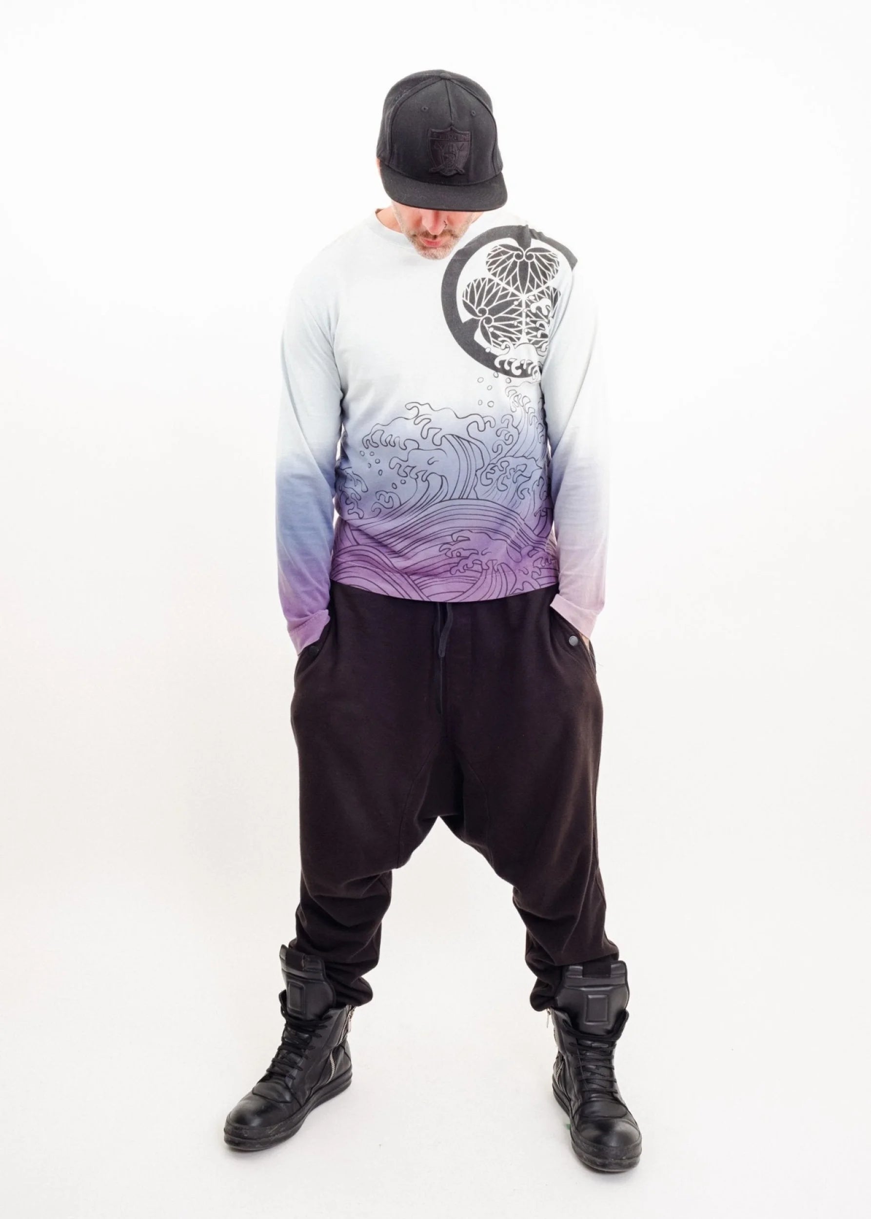 Bizarre Bazaar Long sleeve graphic tee with metallic embroidered koi fish