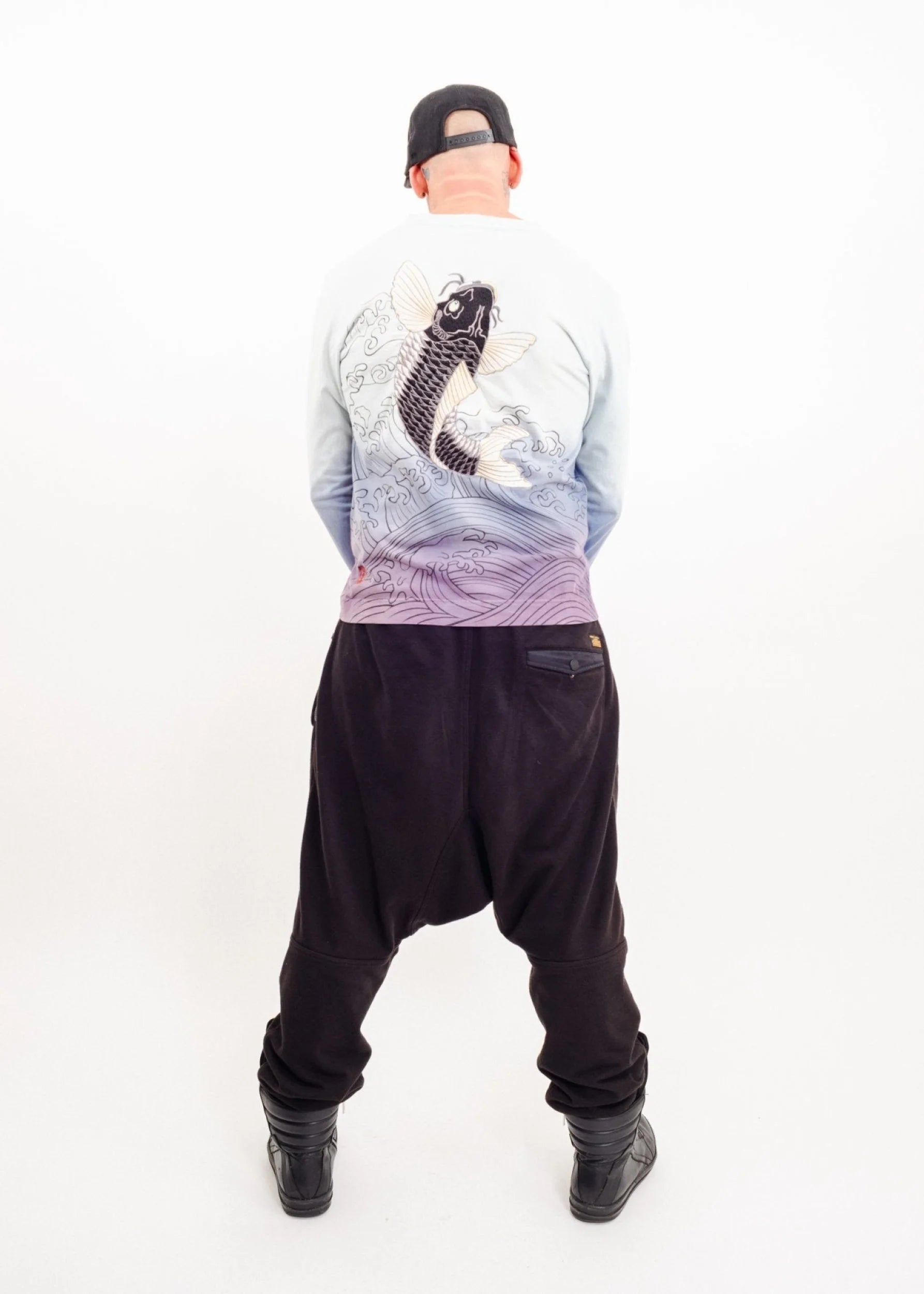 Bizarre Bazaar Long sleeve graphic tee with metallic embroidered koi fish
