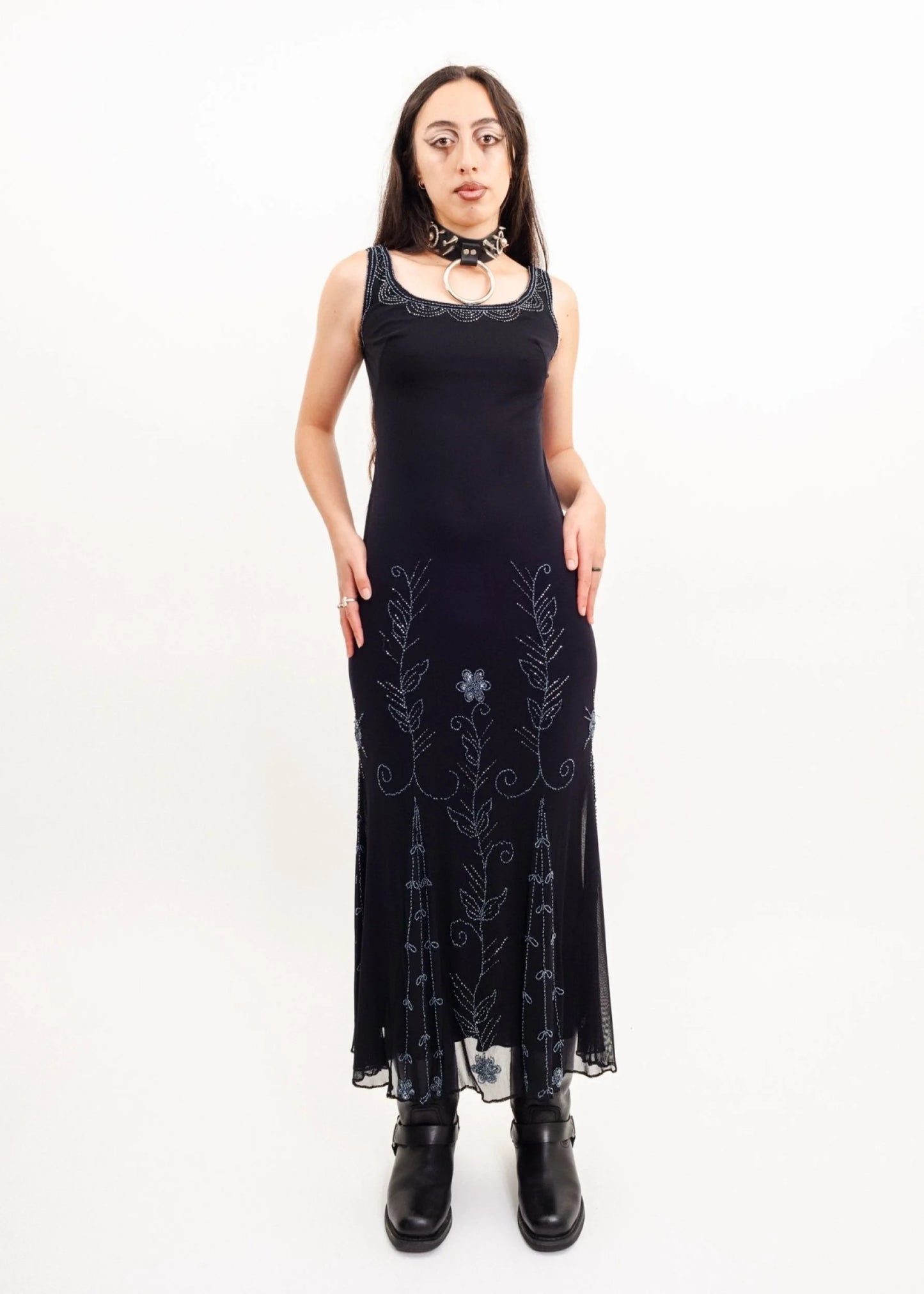 Basix Low back beaded 90s grunge gown