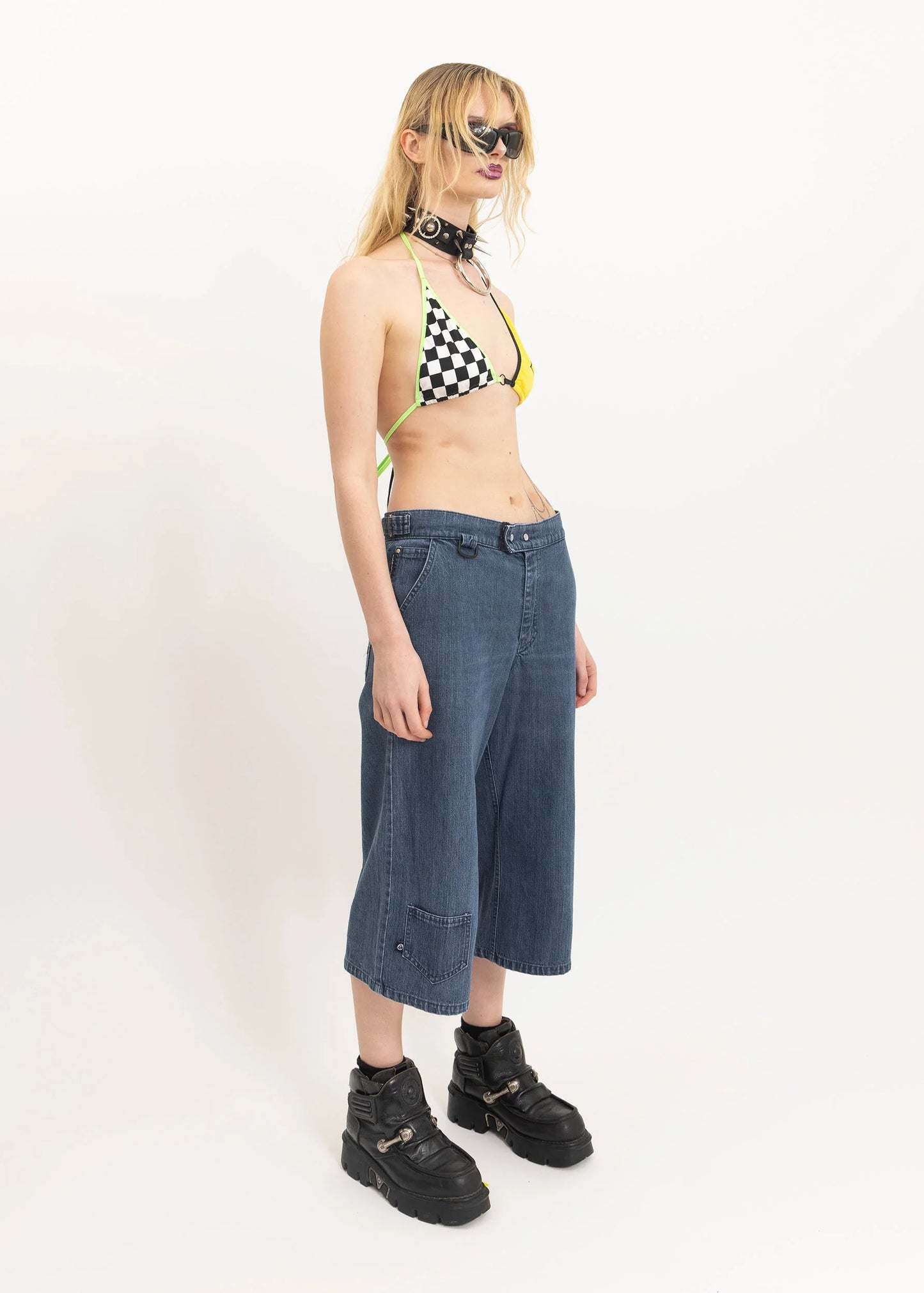 Astro Princess Mash Up Triangle Bikini Top- smiley/ checkerboard
