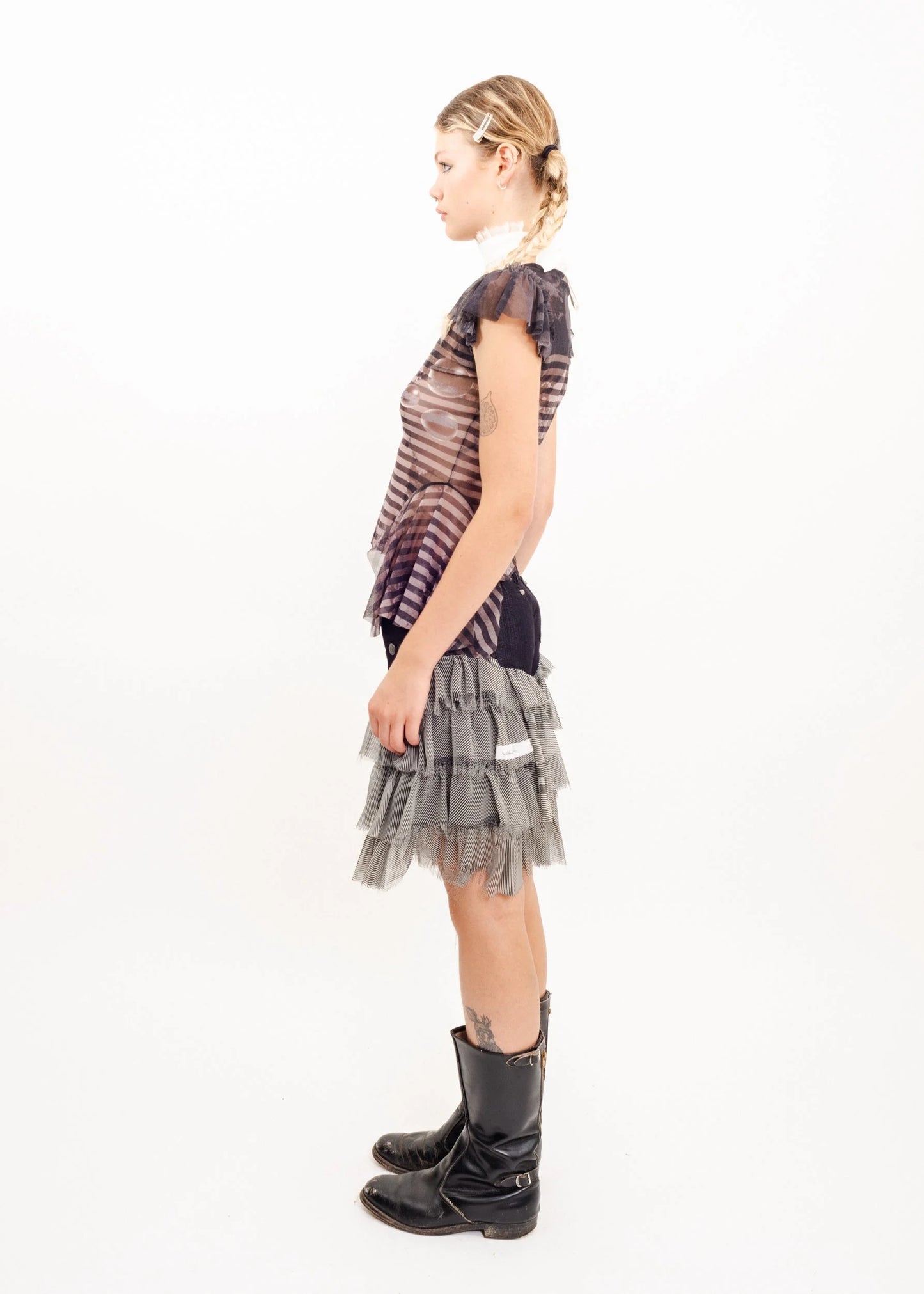 Jean Paul Gaultier Mesh peplum frill top