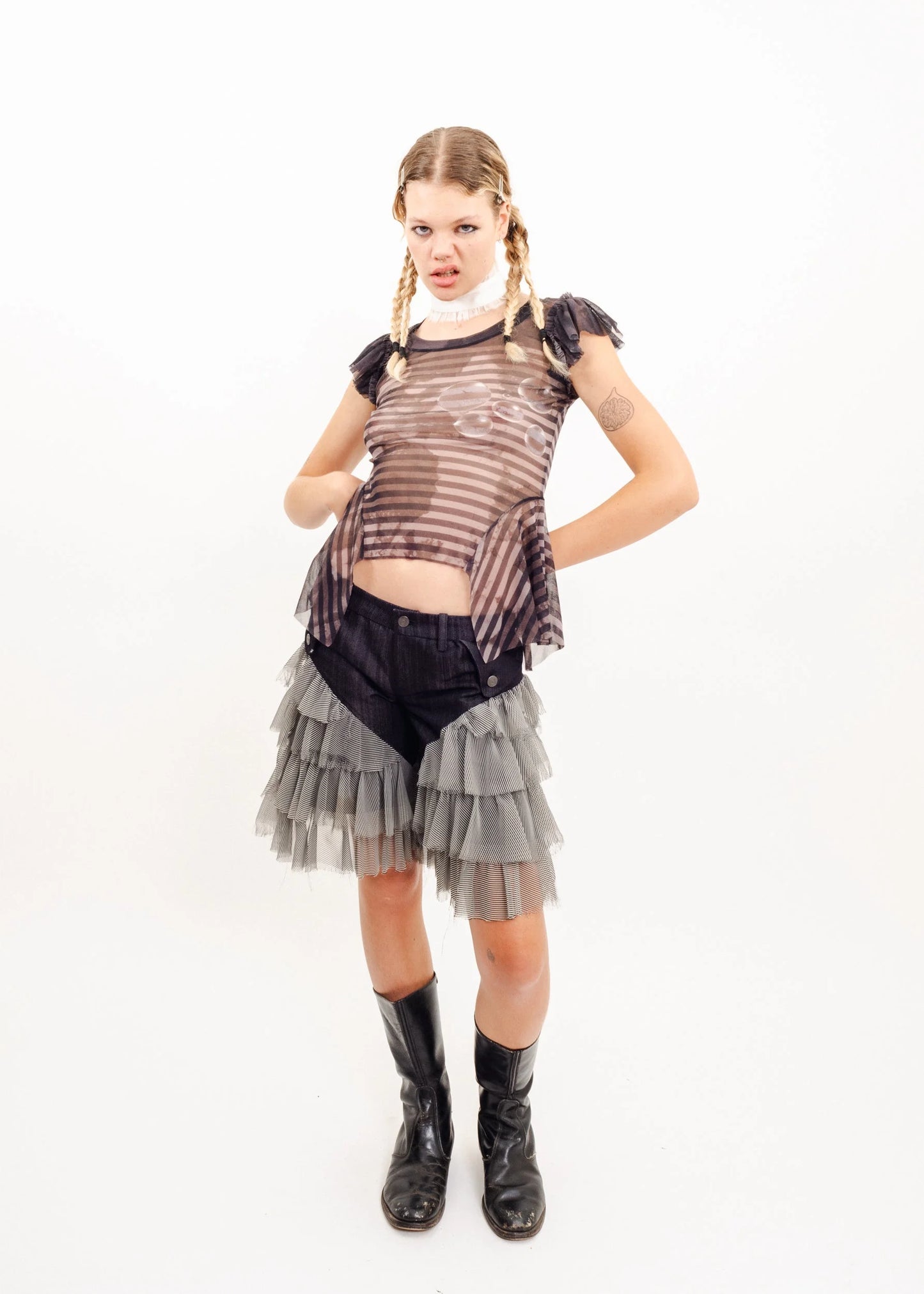 Jean Paul Gaultier Mesh peplum frill top