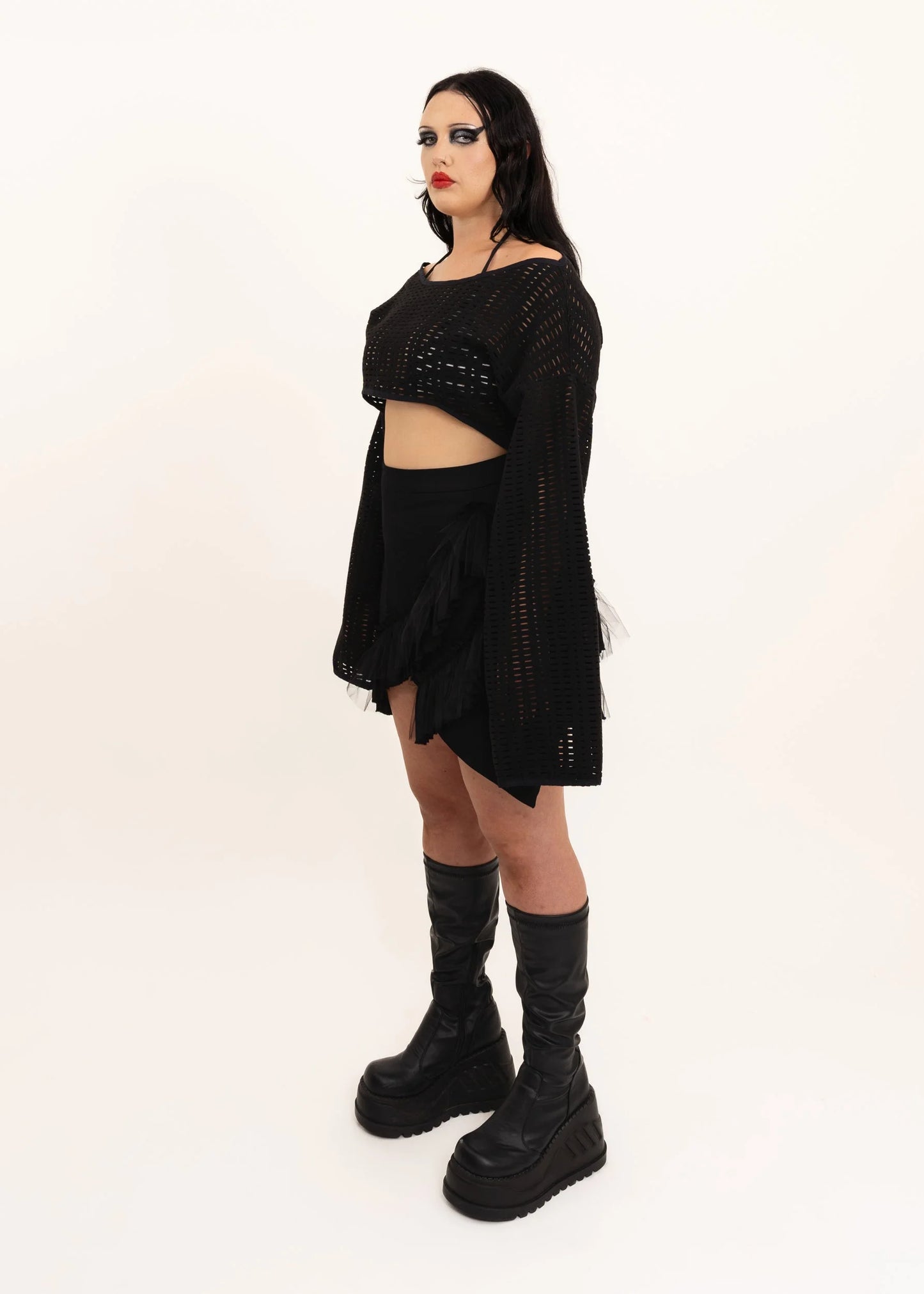 Depth of Scye Mini Fray Skirt- Black denim/ tulle