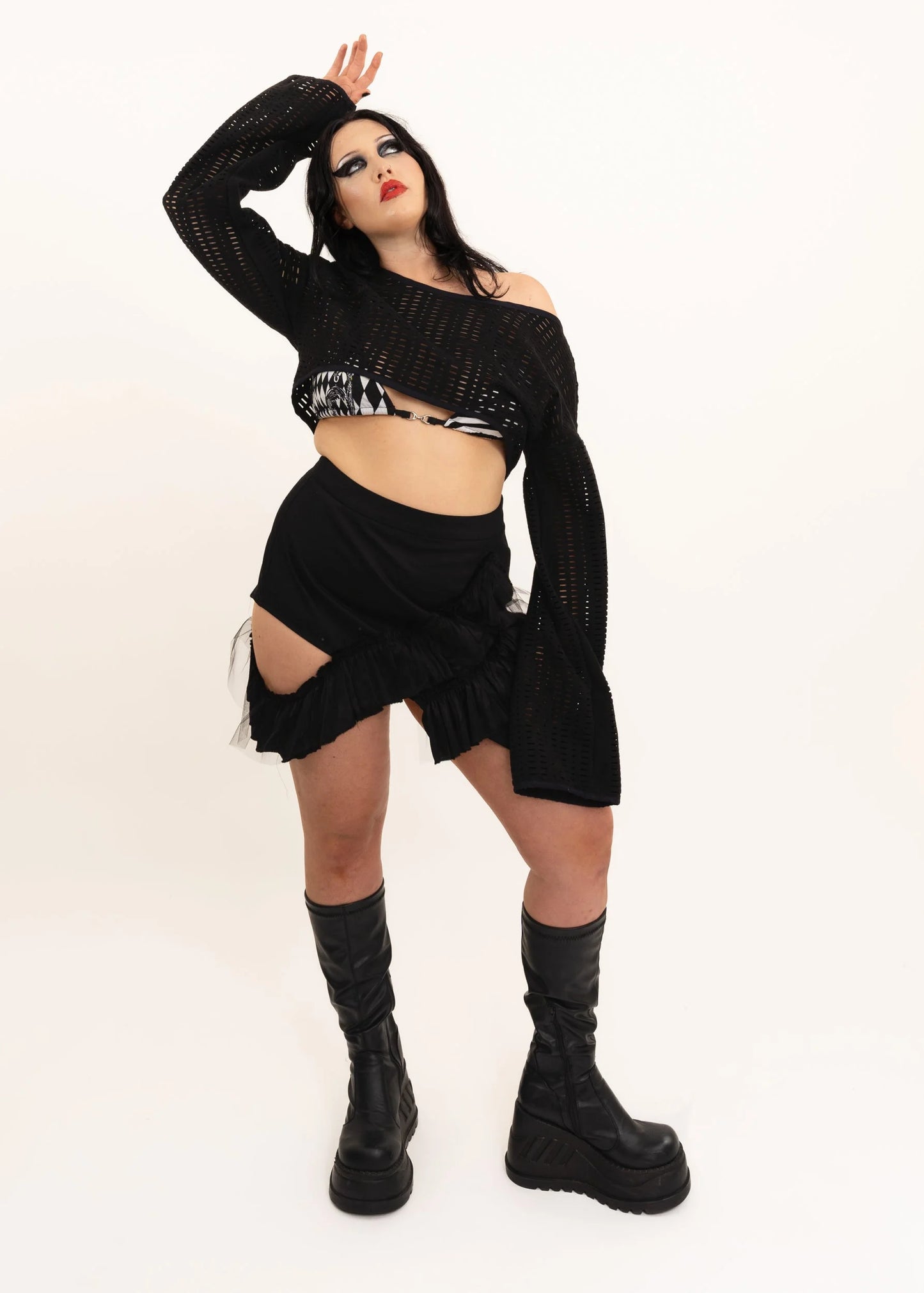 Depth of Scye Mini Fray Skirt- Black denim/ tulle