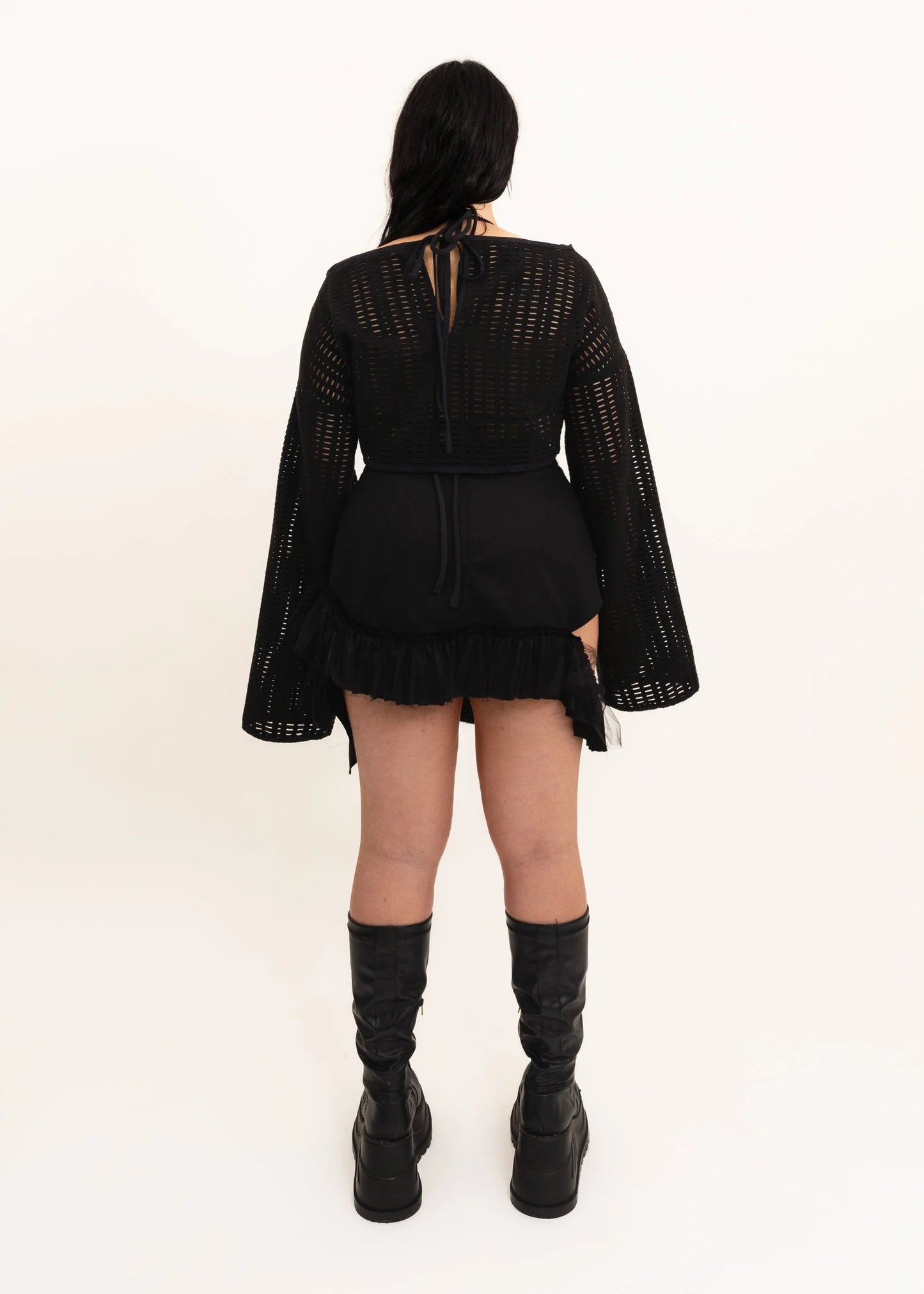 Depth of Scye Mini Fray Skirt- Black denim/ tulle