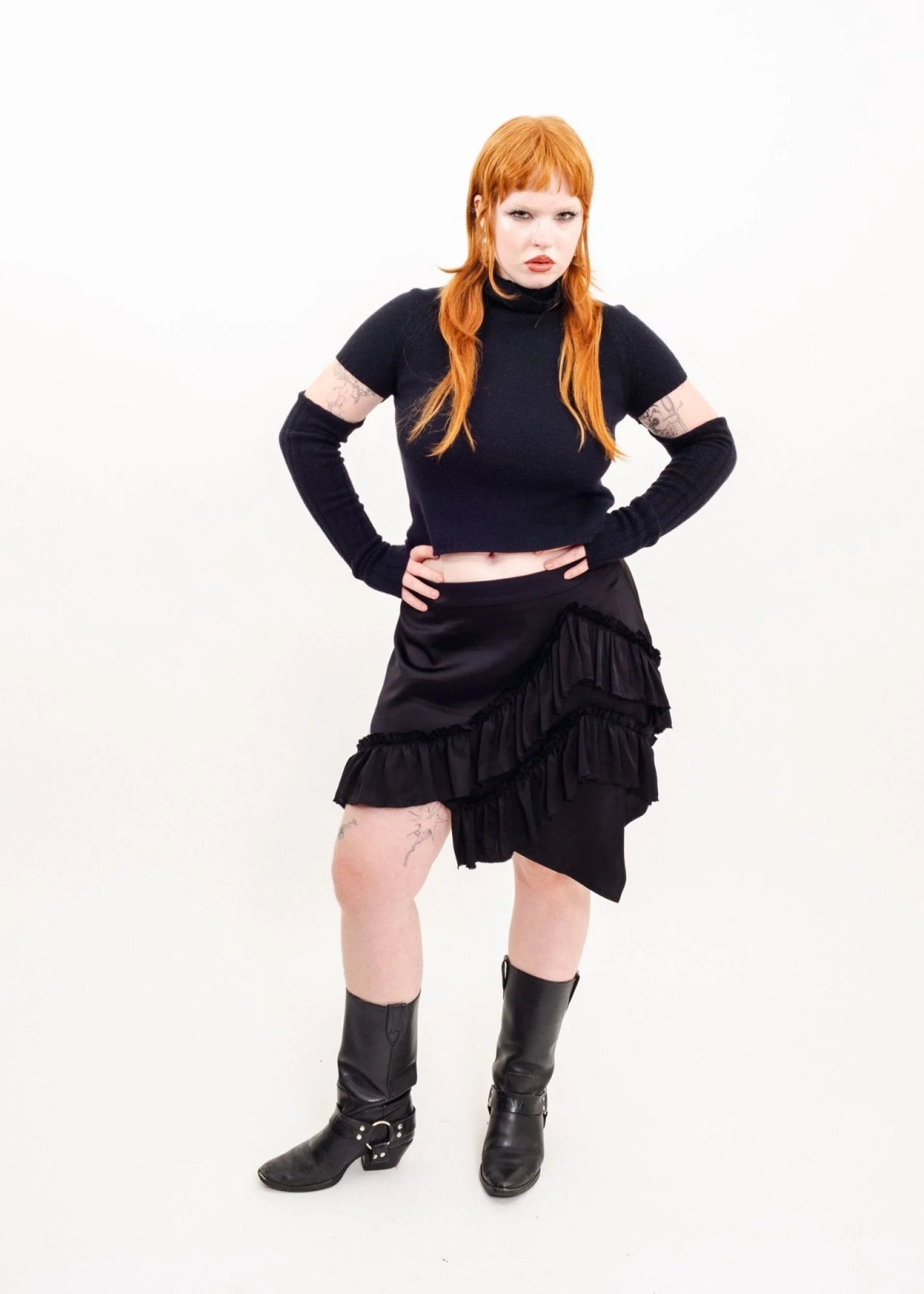 Depth of Scye Mini Fray Skirt- Black Silk