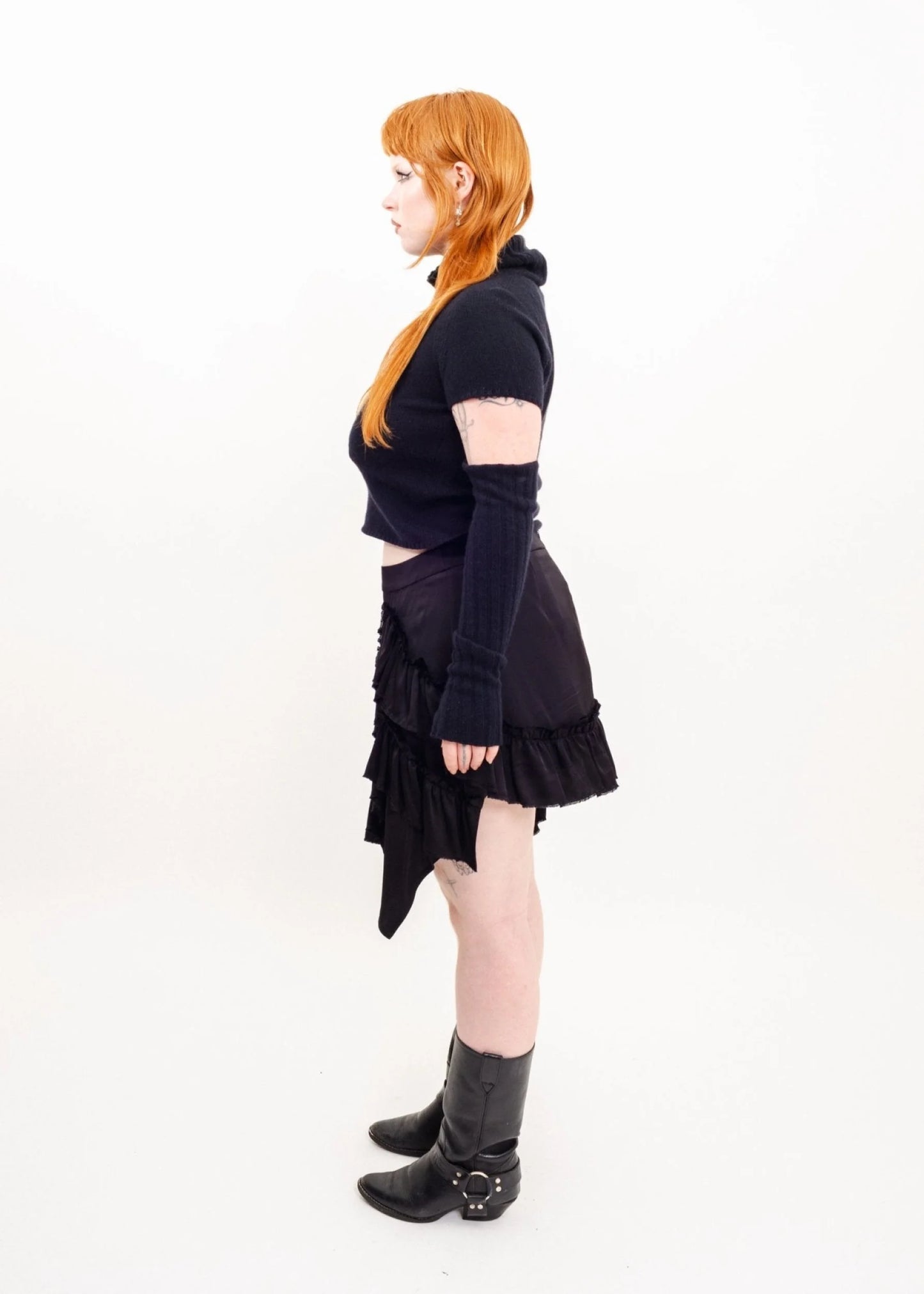 Depth of Scye Mini Fray Skirt- Black Silk