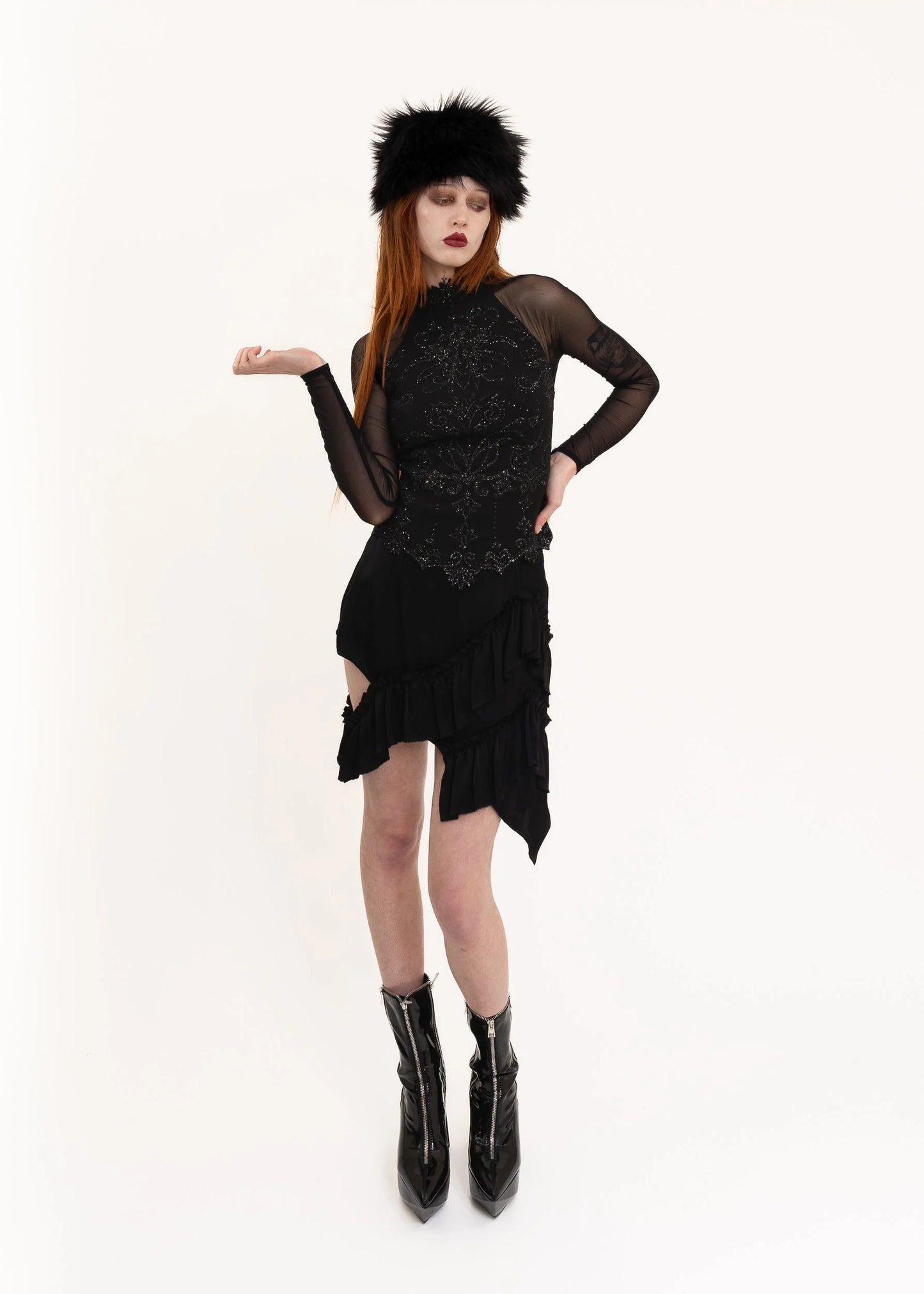 Depth of Scye Mini Fray Skirt- Black Viscose *secondhand